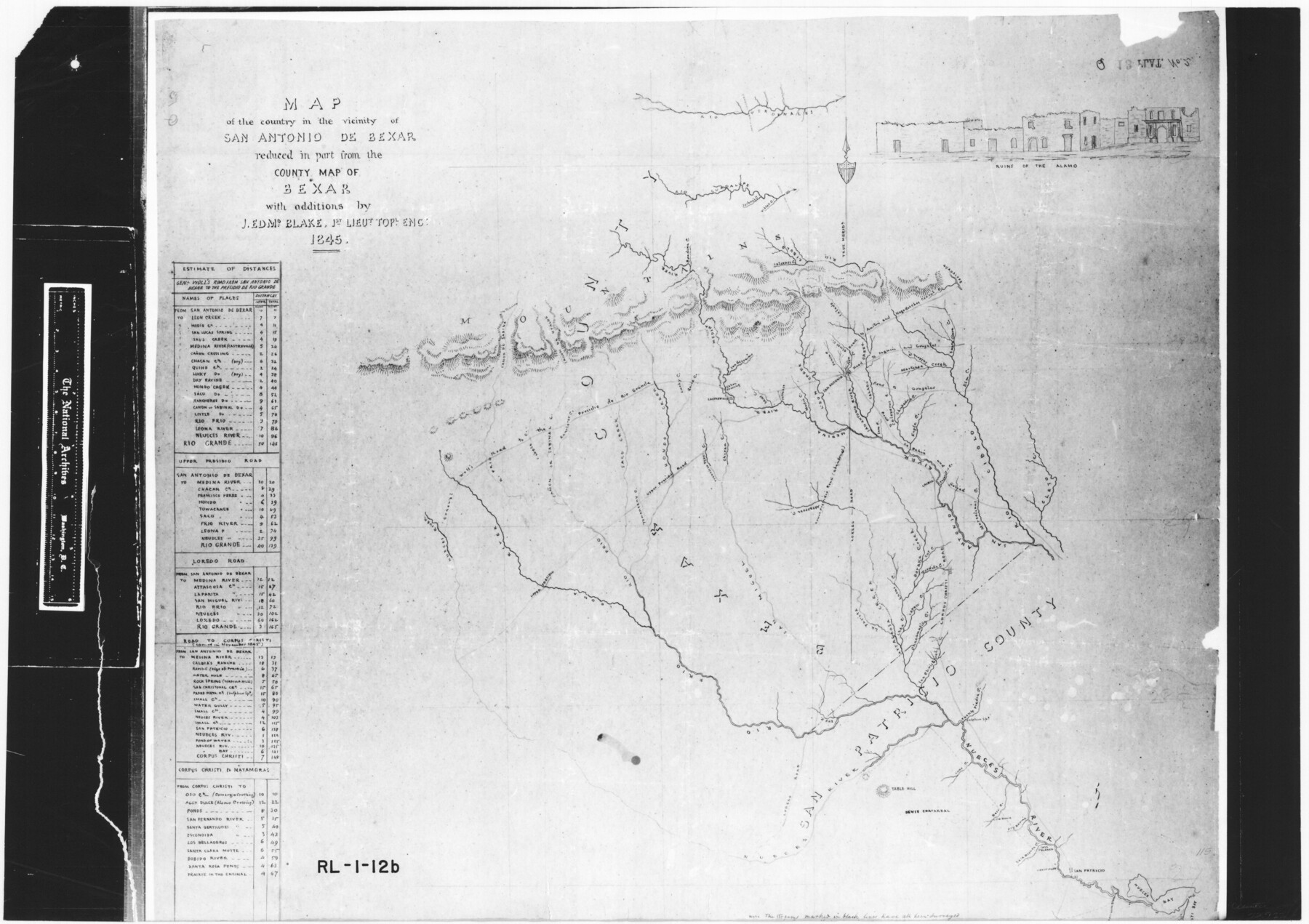 72722, Map of the country in the vicinity of San Antonio de Bexar reduced in part from the county map of Bexar with additions by J. Edmd. Blake, 1st Lieut Topl. Engs., General Map Collection