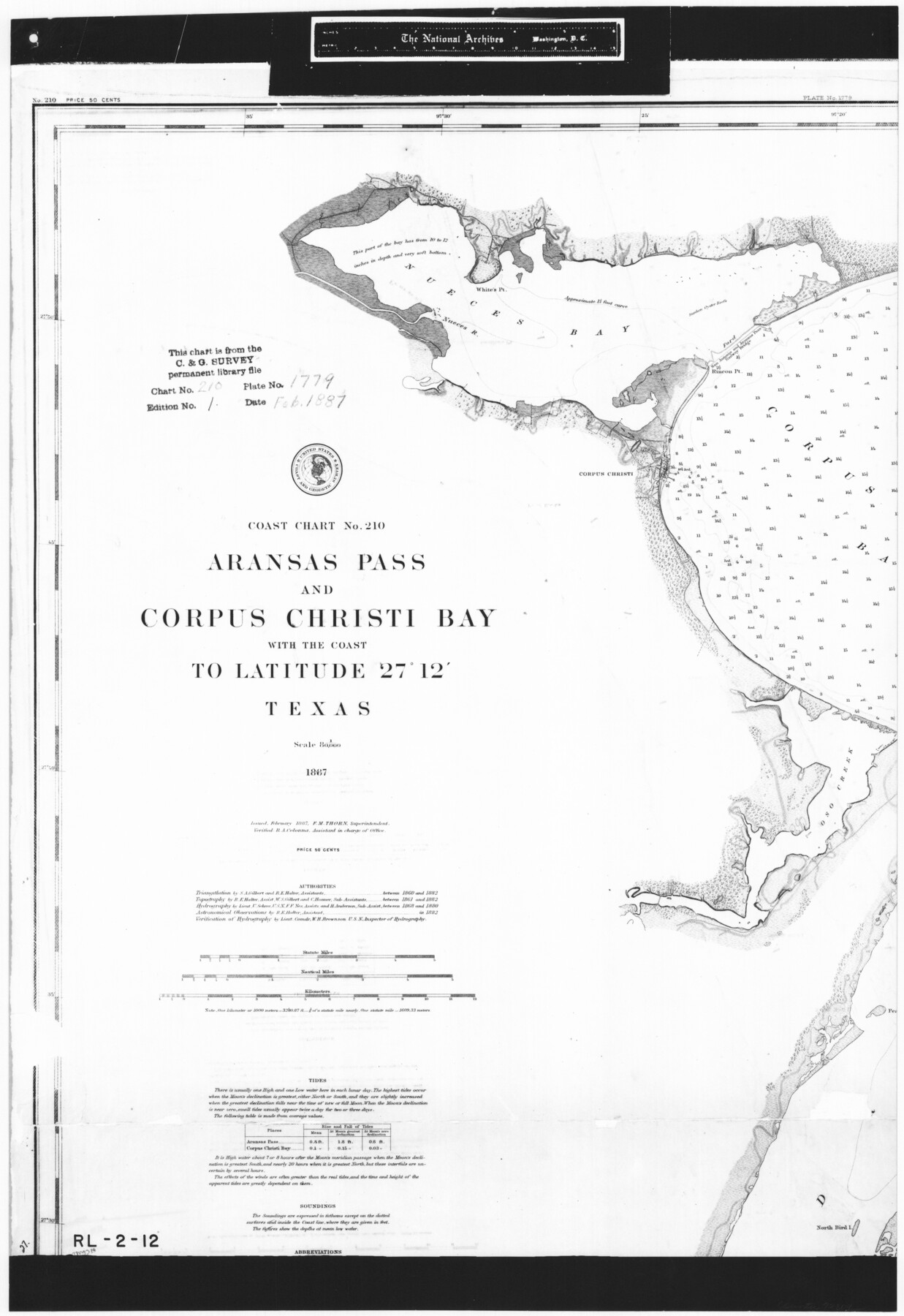 72809, Coast Chart No. 210 Aransas Pass and Corpus Christi Bay with the coast to latitude 27° 12' Texas, General Map Collection