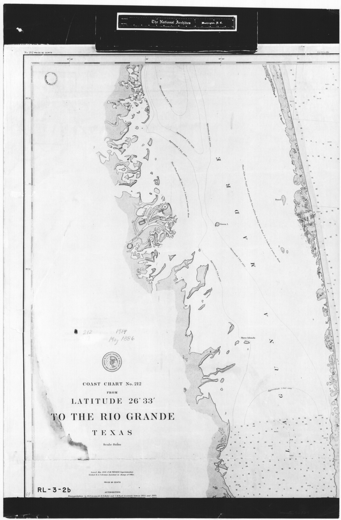 72827, Coast Chart No. 212 - From Latitude 26° 33' to the Rio Grande Texas, General Map Collection