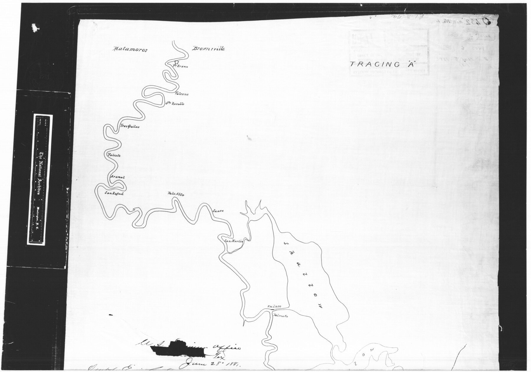 72888, Tracing "A" [showing Rio Grande and settlements along river], General Map Collection