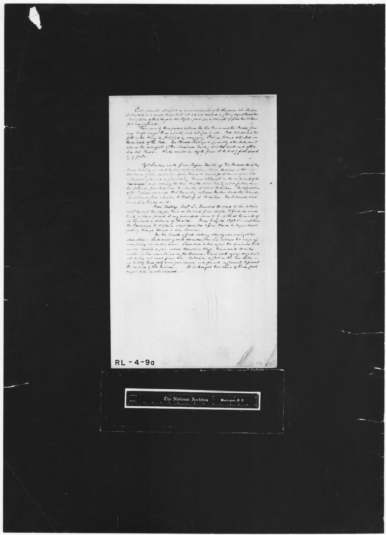 73006, [Reconnaissance report of Lieut. Scariott around Laguna del Madre and up to Fort San Saba], General Map Collection