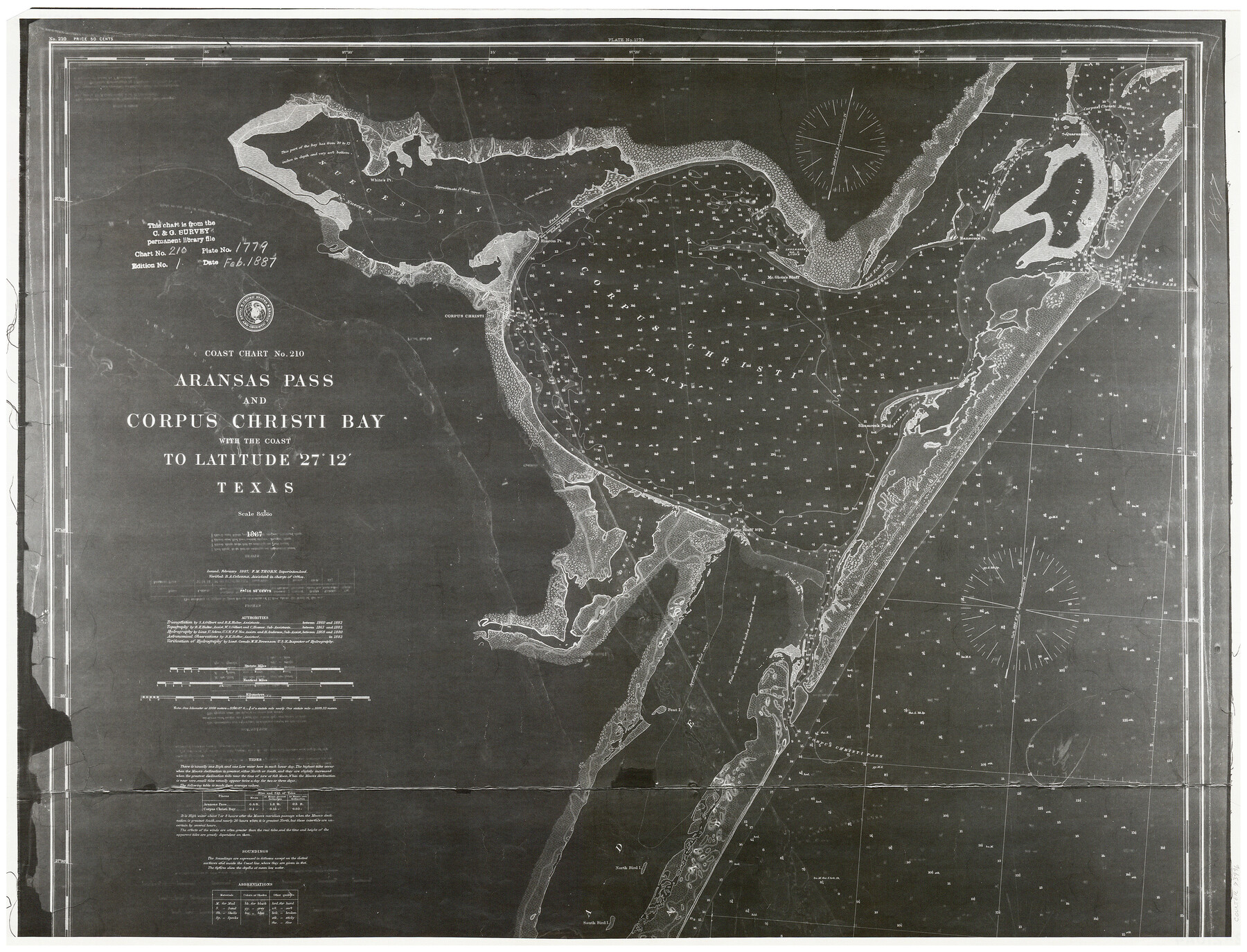 73446, Coast Chart No. 210 - Aransas Pass and Corpus Christi Bay with the coast to latitude 27° 12', Texas, General Map Collection