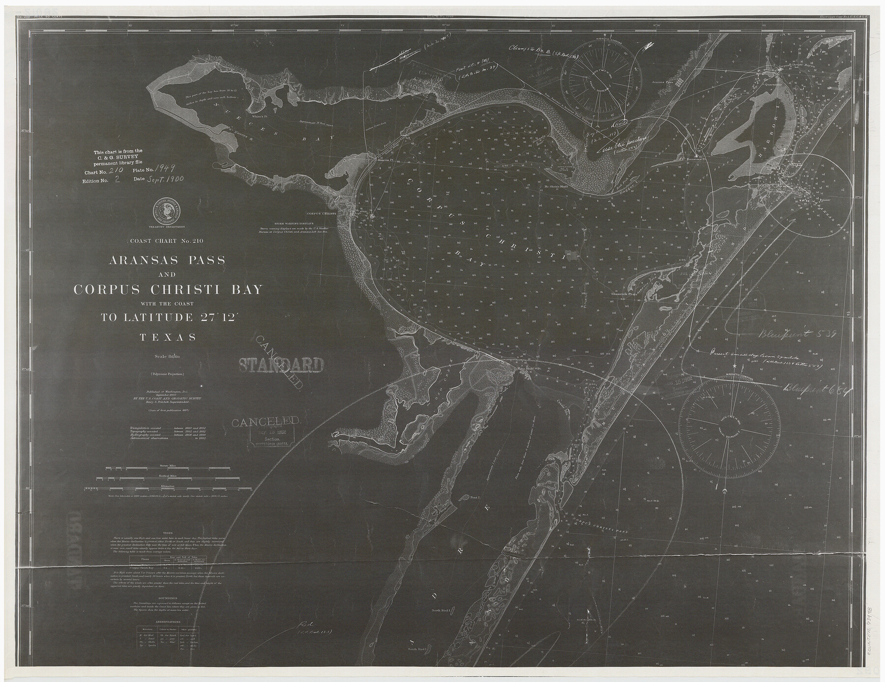 73448, Coast Chart No. 210 - Aransas Pass and Corpus Christi Bay with the coast to latitude 27° 12', Texas, General Map Collection