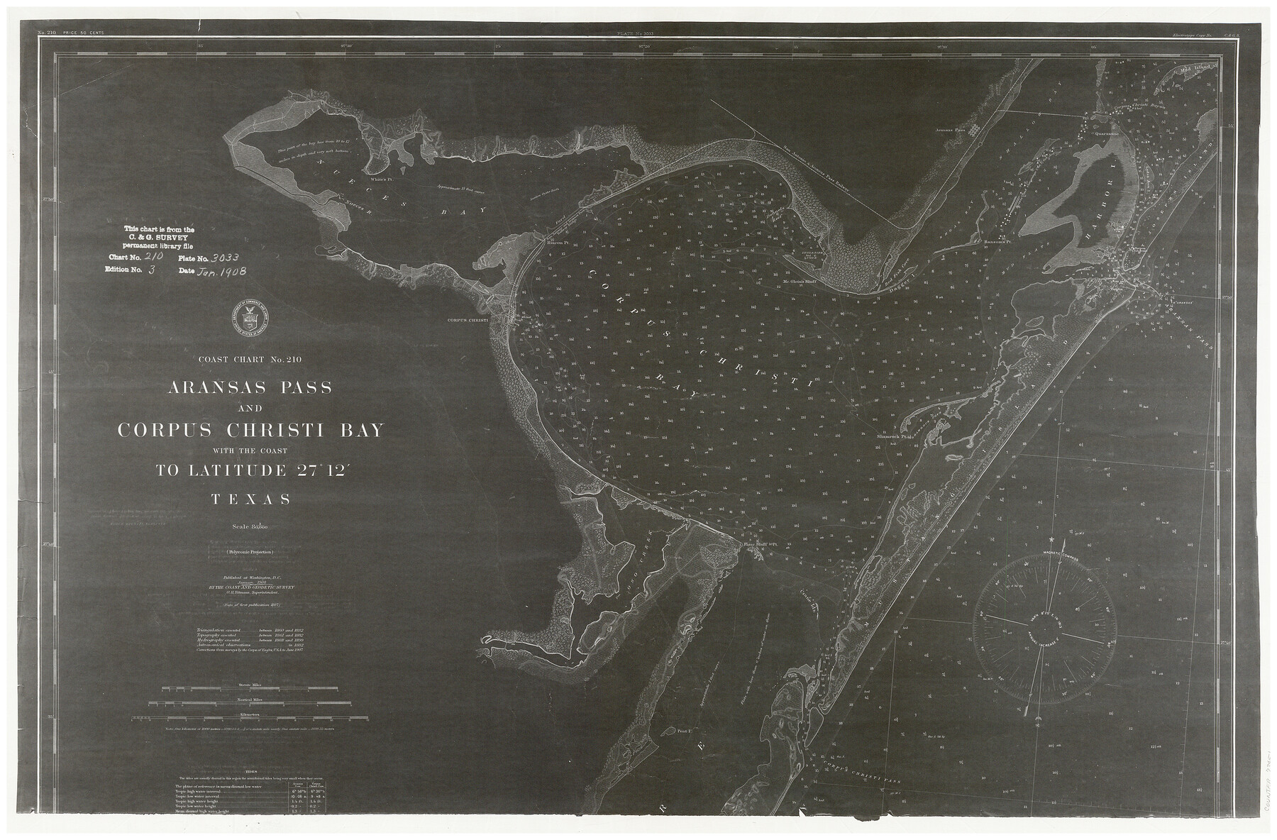 73451, Coast Chart No. 210 - Aransas Pass and Corpus Christi Bay with the coast to latitude 27° 12', Texas, General Map Collection