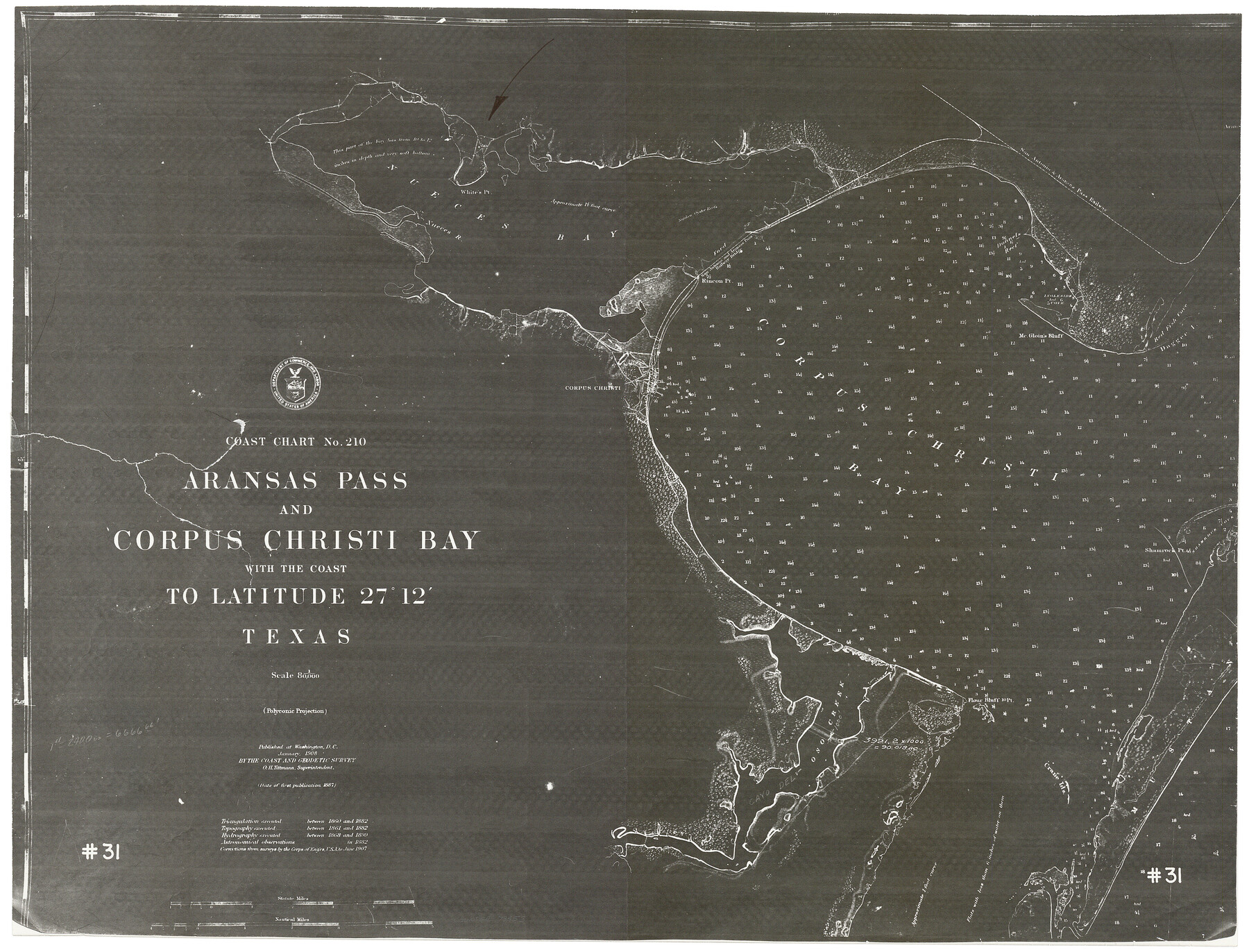 73453, Coast Chart No. 210 - Aransas Pass and Corpus Christi Bay with the coast to latitude 27° 12', Texas, General Map Collection