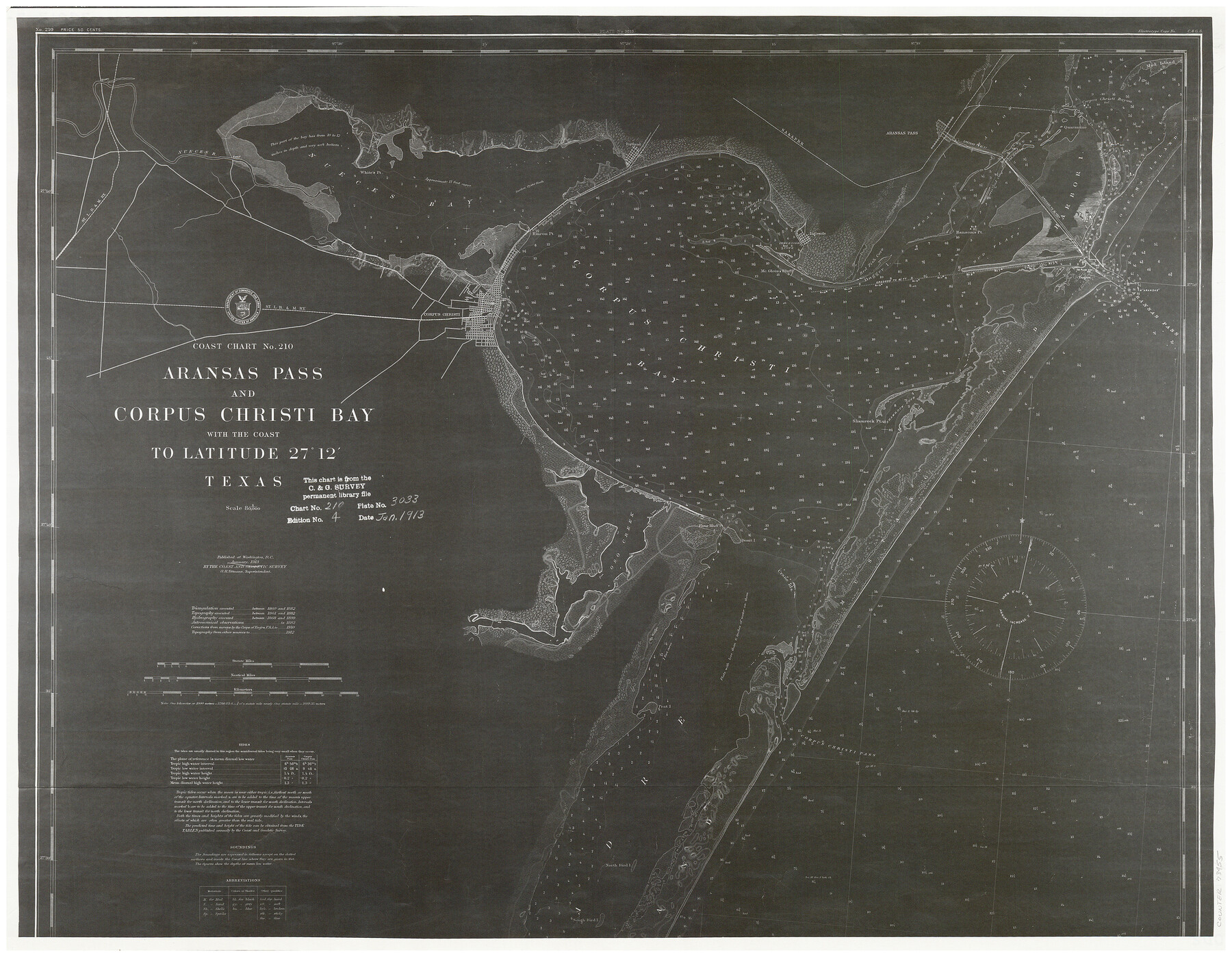 73455, Coast Chart No. 210 - Aransas Pass and Corpus Christi Bay with the coast to latitude 27° 12', Texas, General Map Collection