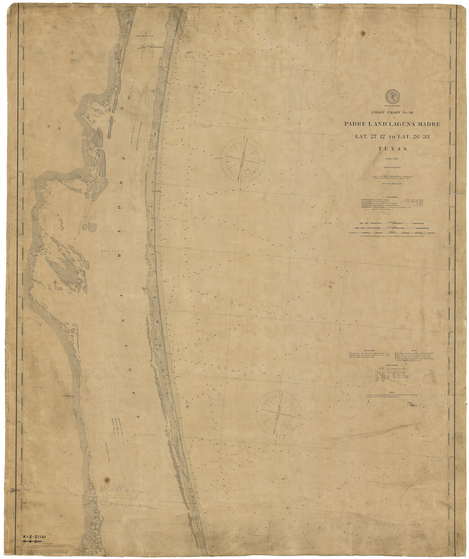 73500, Coast Chart No. 211 - Padre I. and Laguna Madre, Lat. 27° 12' to Lat. 26° 33', Texas, General Map Collection
