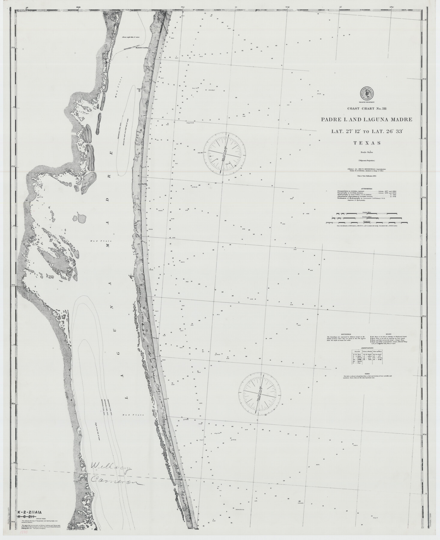 73501, Coast Chart No. 211 - Padre I. and Laguna Madre, Lat. 27° 12' to Lat. 26° 33', Texas, General Map Collection