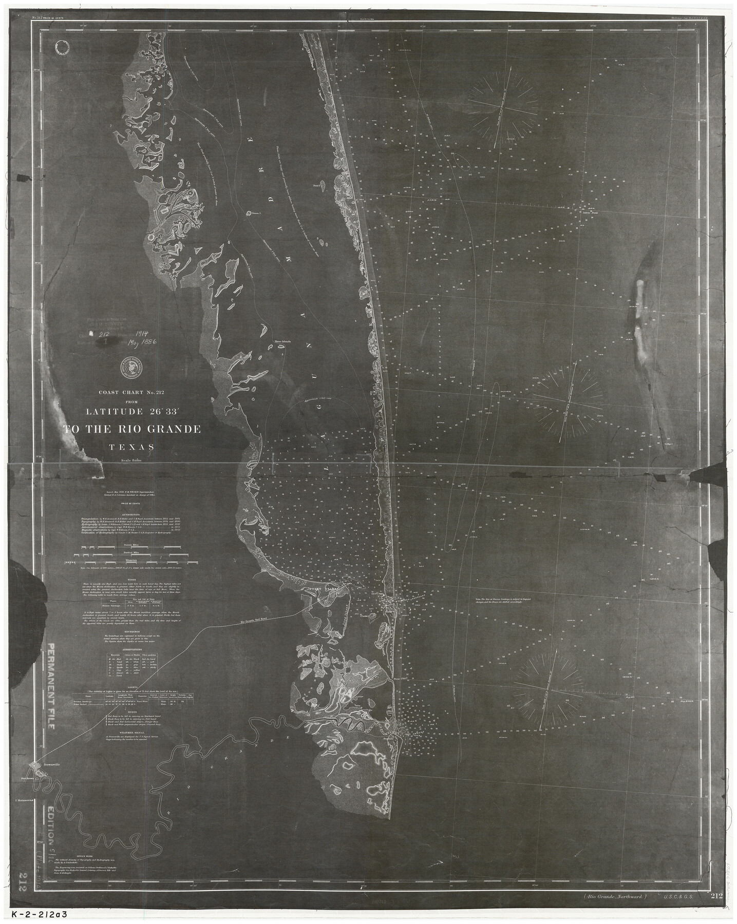 73504, Coast Chart No. 212 - From Latitude 26° 33' to the Rio Grande, Texas, General Map Collection
