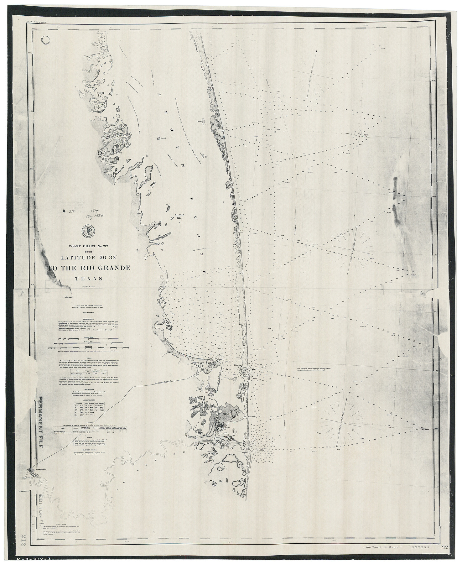 73505, Coast Chart No. 212 - From Latitude 26° 33' to the Rio Grande, Texas, General Map Collection
