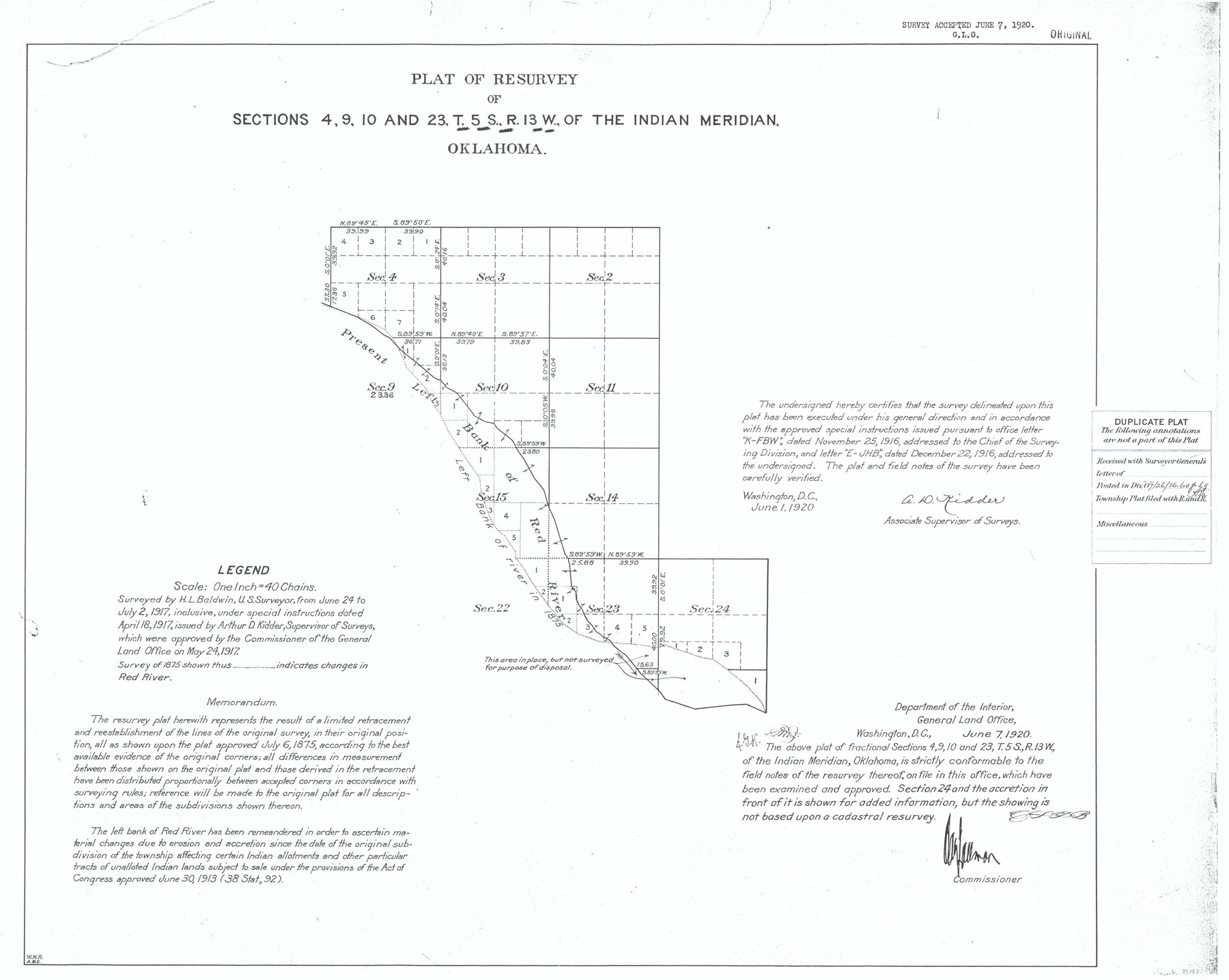 75143, Plat of Resurvey of Sections 4, 9, 10 and 23, T. 5S., R. 13W., of the Indian Meridian, Oklahoma, General Map Collection