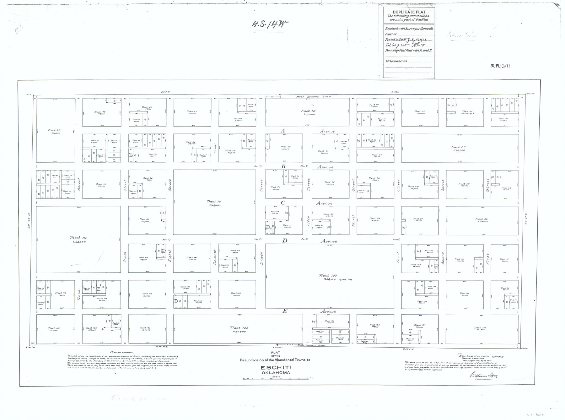 75150, Plat of the Resubdivision of the Abandoned Townsite of Eschiti, Oklahoma, General Map Collection