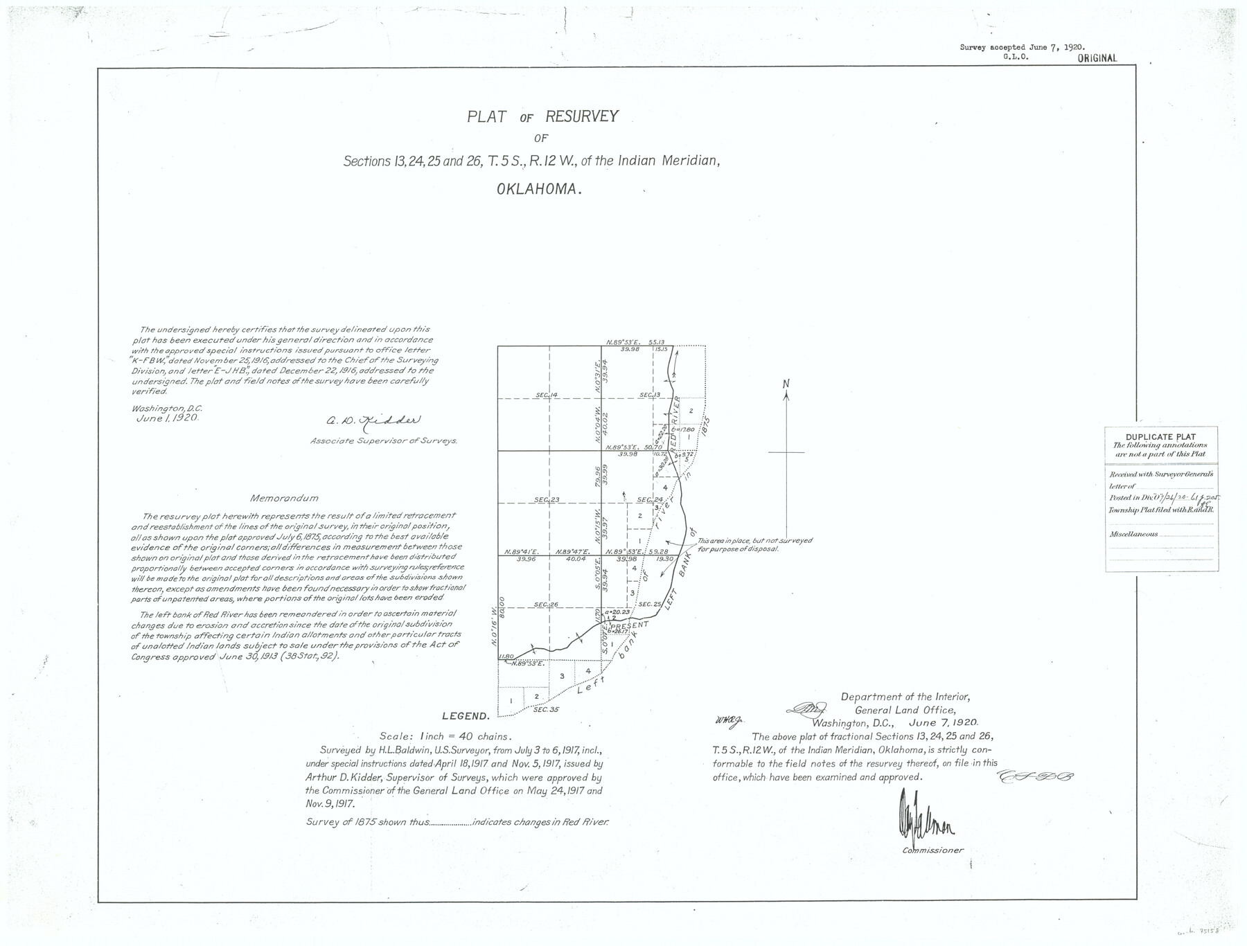 75158, Plat of Resurvey of Sections 13, 24, 25 and 26, T. 5S., R. 12W., of the Indian Meridian, Oklahoma, General Map Collection