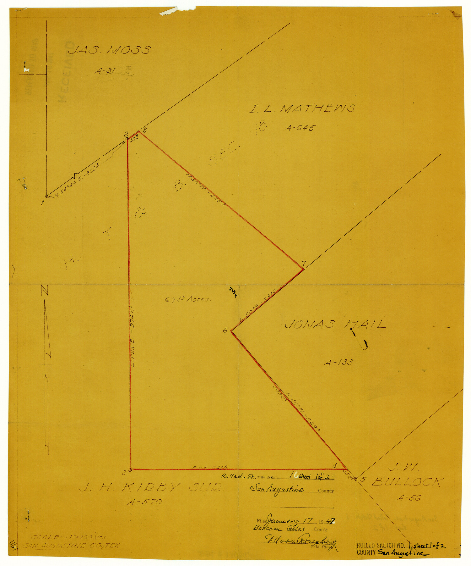 7552, San Augustine County Rolled Sketch 1, General Map Collection