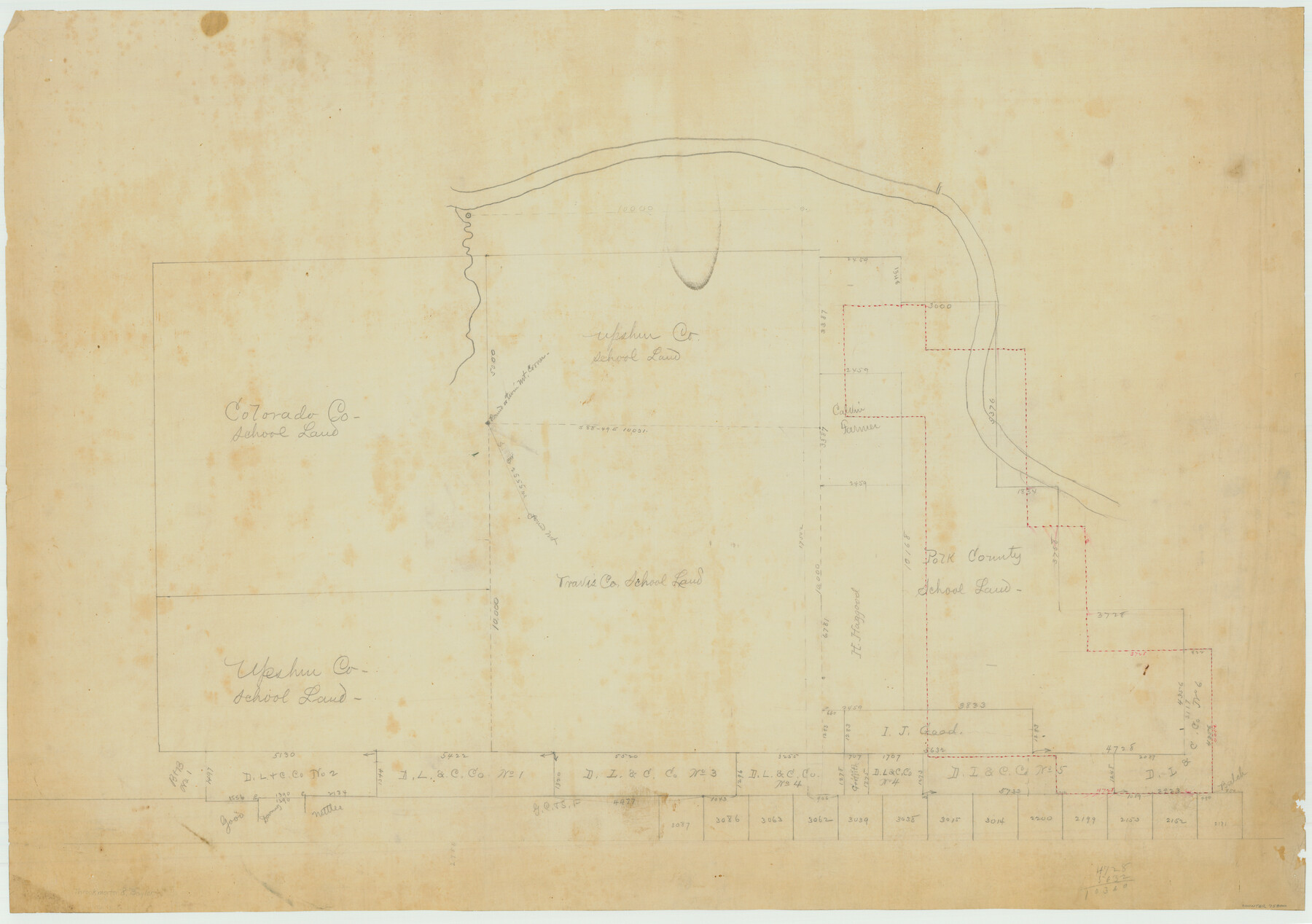 75800, [Sketch showing County School Land surveys in Throckmorton and Baylor Counties, Texas], Maddox Collection