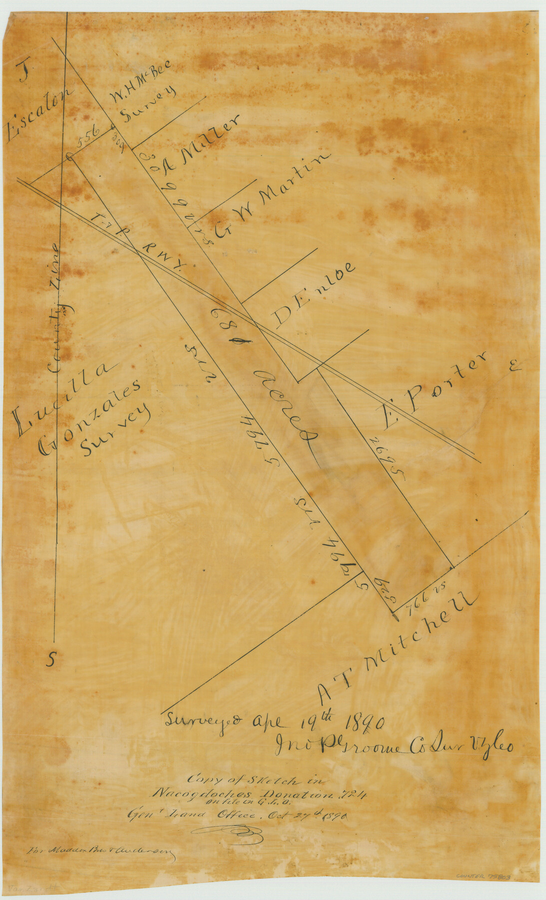 75803, Copy of sketch in Nacogdoches Donation 724 on file in GLO, Maddox Collection