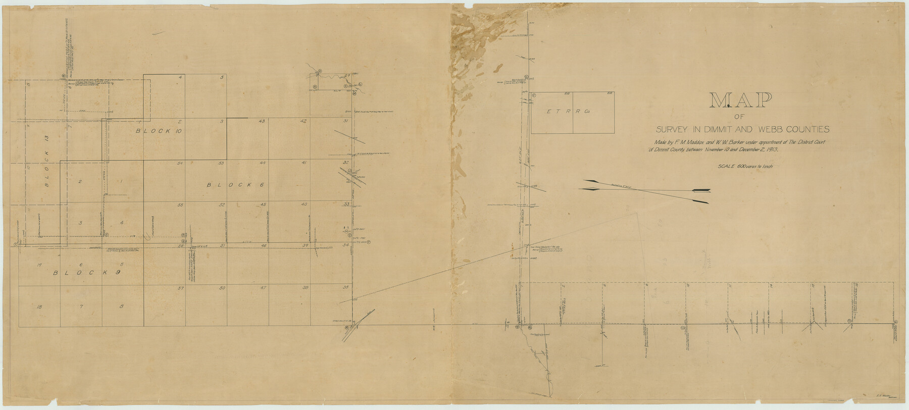 75828, Map of Survey in Dimmit and Webb Counties, Maddox Collection