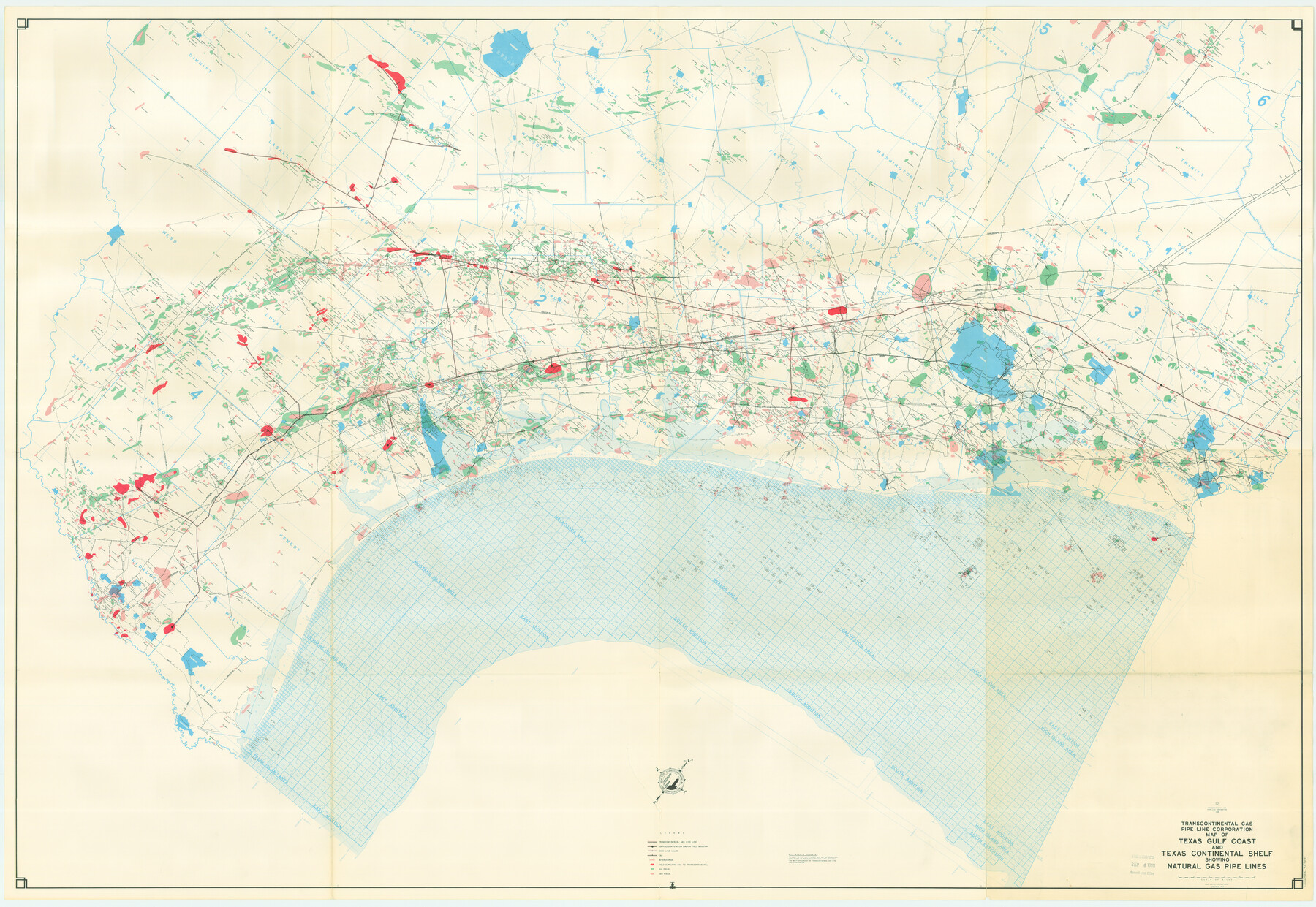 75903, Map of Texas Gulf Coast and Texas Continental Shelf showing Natural Gas Pipe Lines, General Map Collection