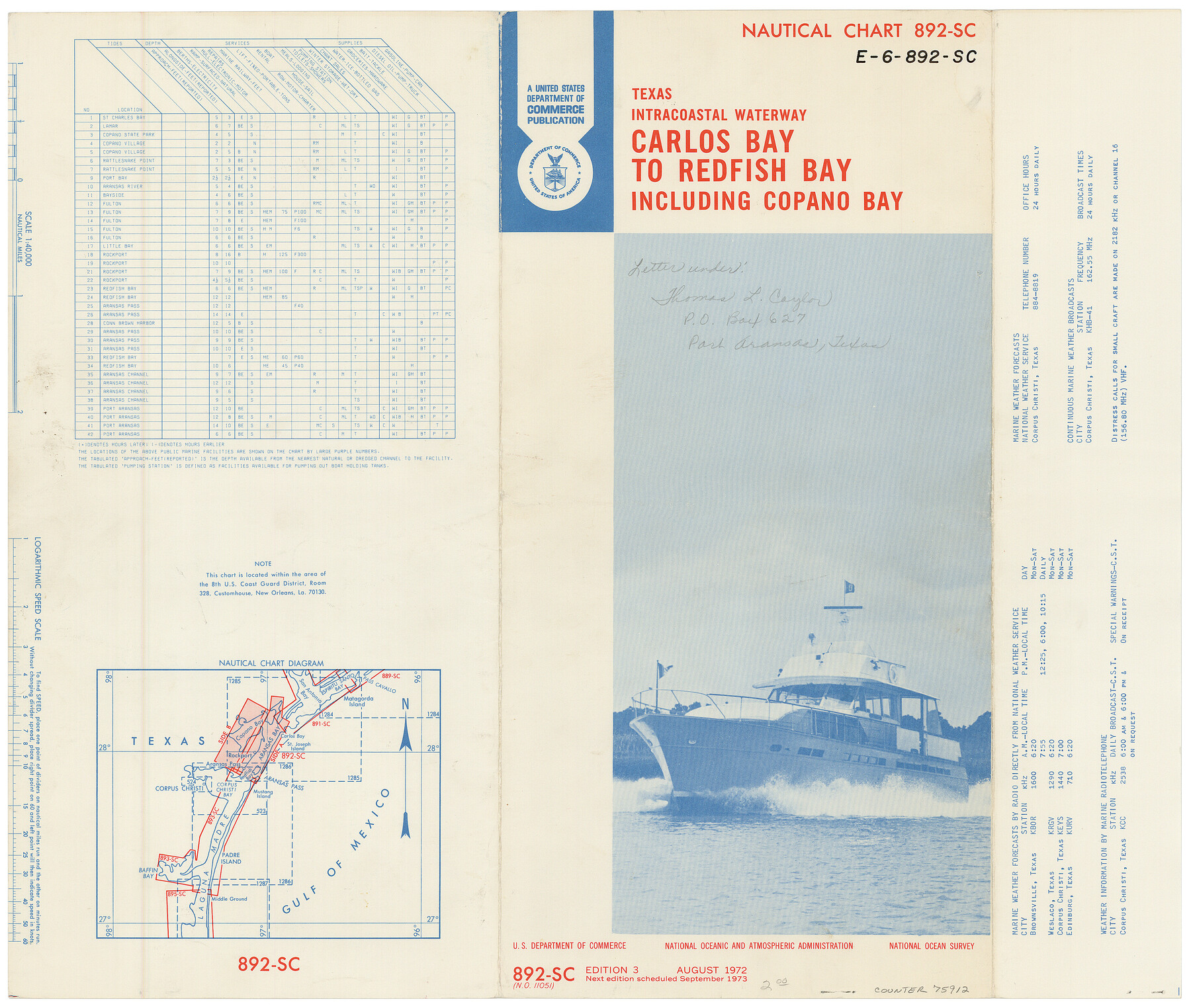 75912, Nautical Chart 892-SC - Intracoastal Waterway - Carlos Bay to Redfish Bay including Copano Bay, Texas, General Map Collection