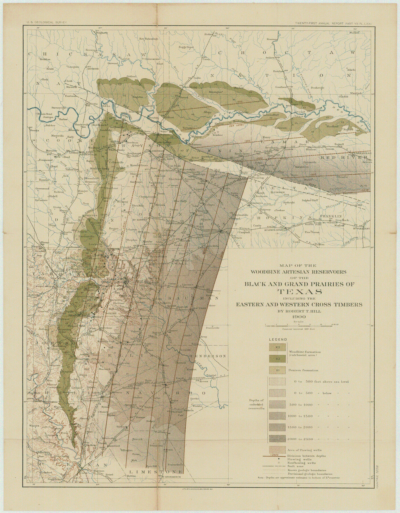75918, Map of the Woodbine Artesian Reservoirs of the Black and Grand Prairies of Texas including the eastern and western Cross Timbers, General Map Collection