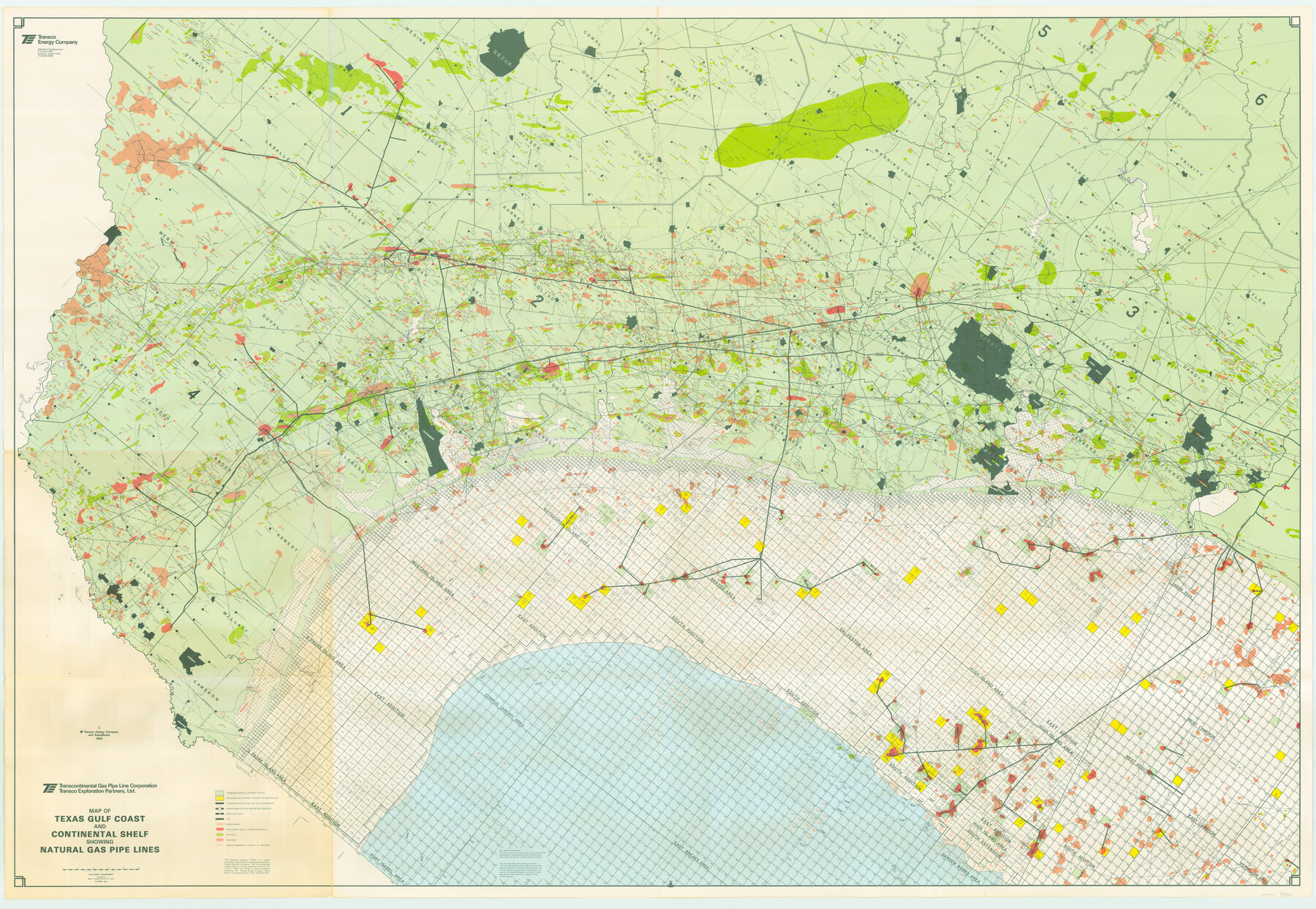 75969, Map of Texas Gulf Coast and Continental Shelf showing Natural Gas Pipe Lines, General Map Collection