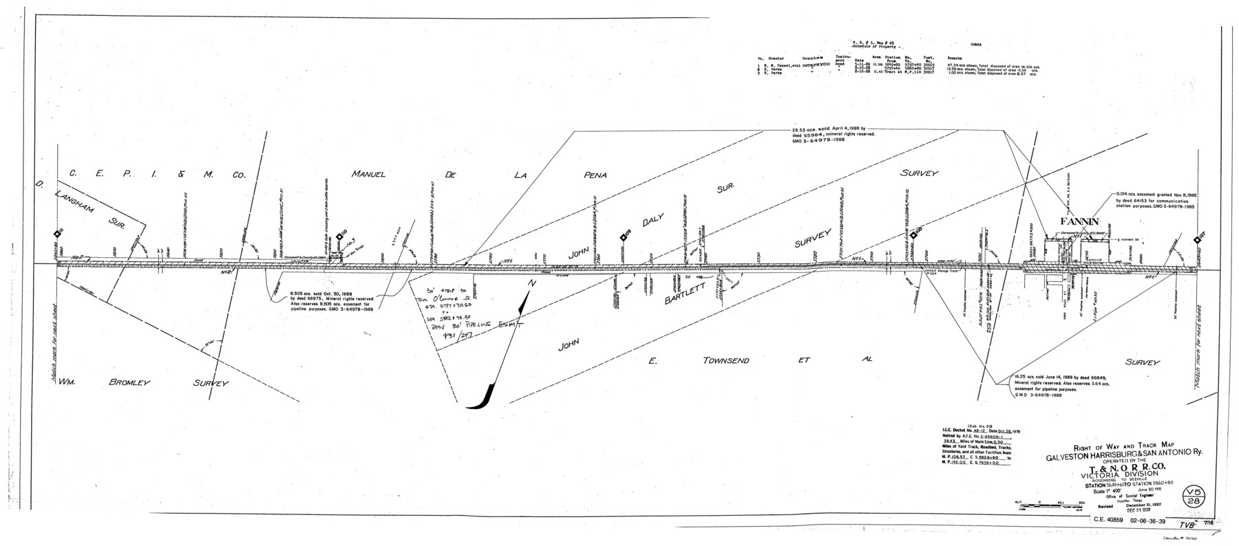 76160, Right of Way and Track Map, Galveston, Harrisburg & San Antonio Ry. operated by the T. & N. O. R.R. Co., Victoria Division, Rosenberg to Beeville, General Map Collection