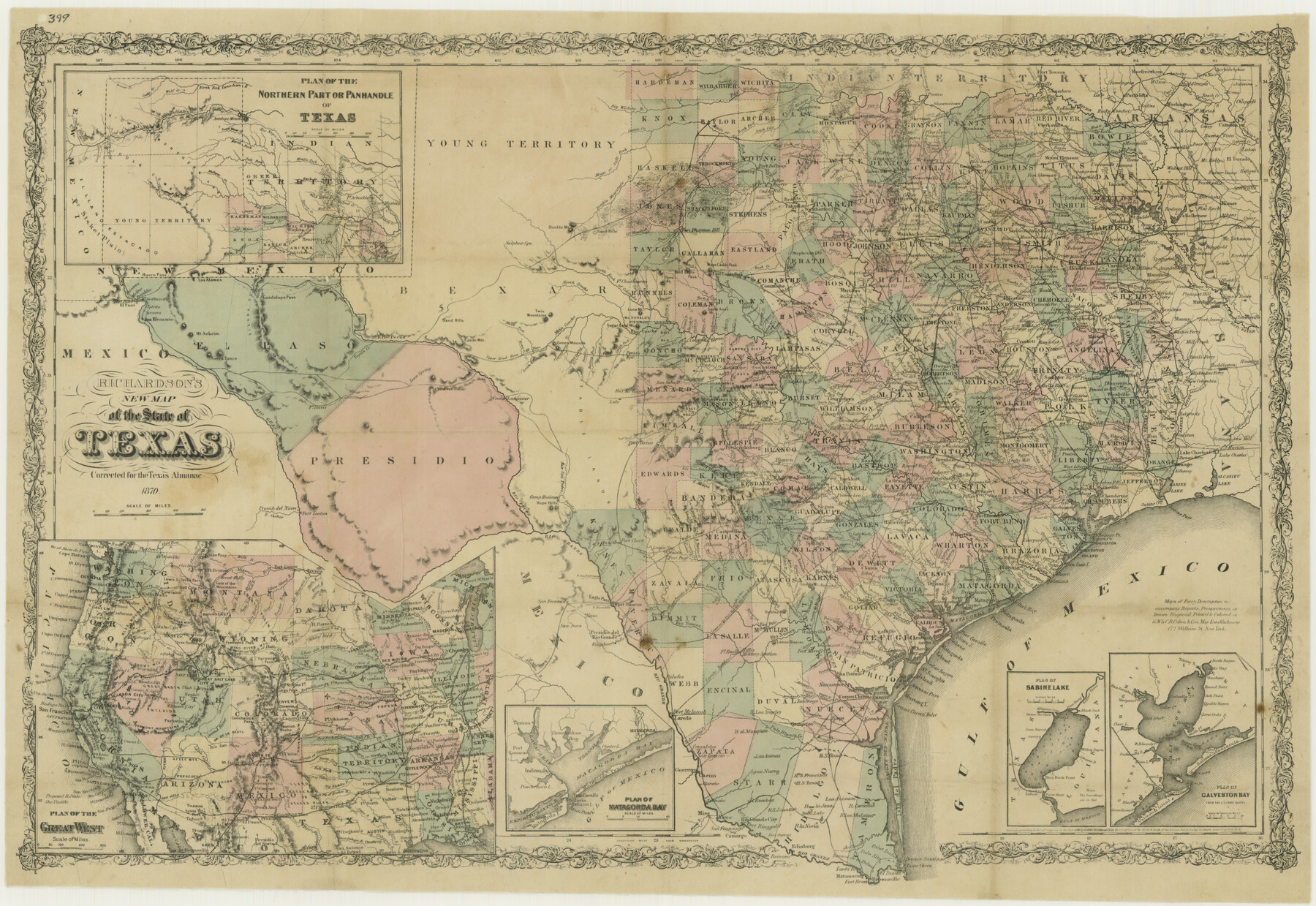 76192, Richardson's New Map of the State of Texas Corrected for the Texas Almanac, Texas State Library and Archives