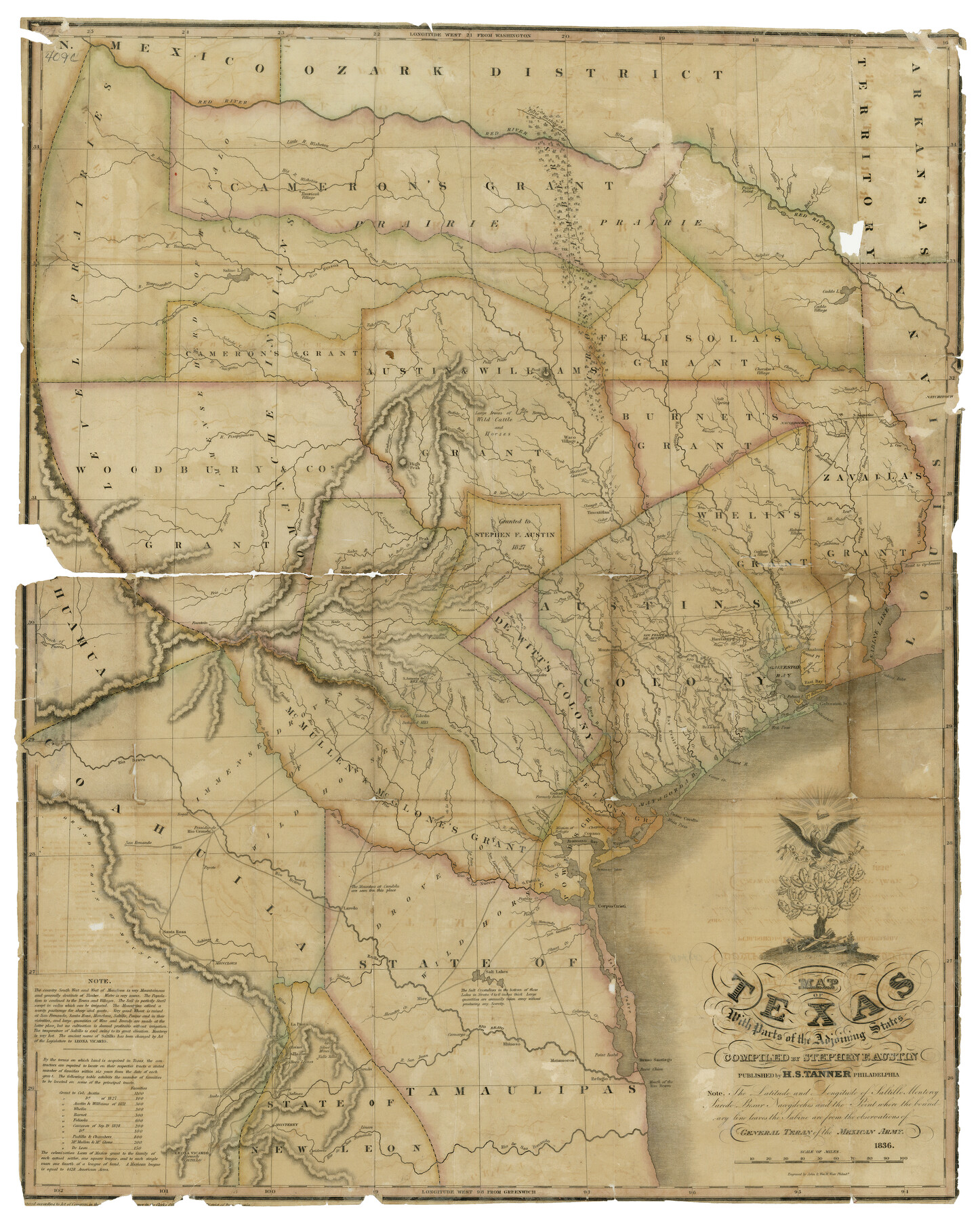 76193, Map of Texas with Parts of the Adjoining States, Texas State Library and Archives