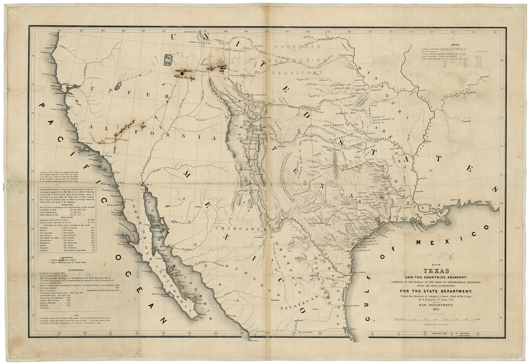 76197, Map of Texas and the Countries Adjacent compiled in the Bureau of the Corps of Topographical Engineers from the Best Authorities, Texas State Library and Archives