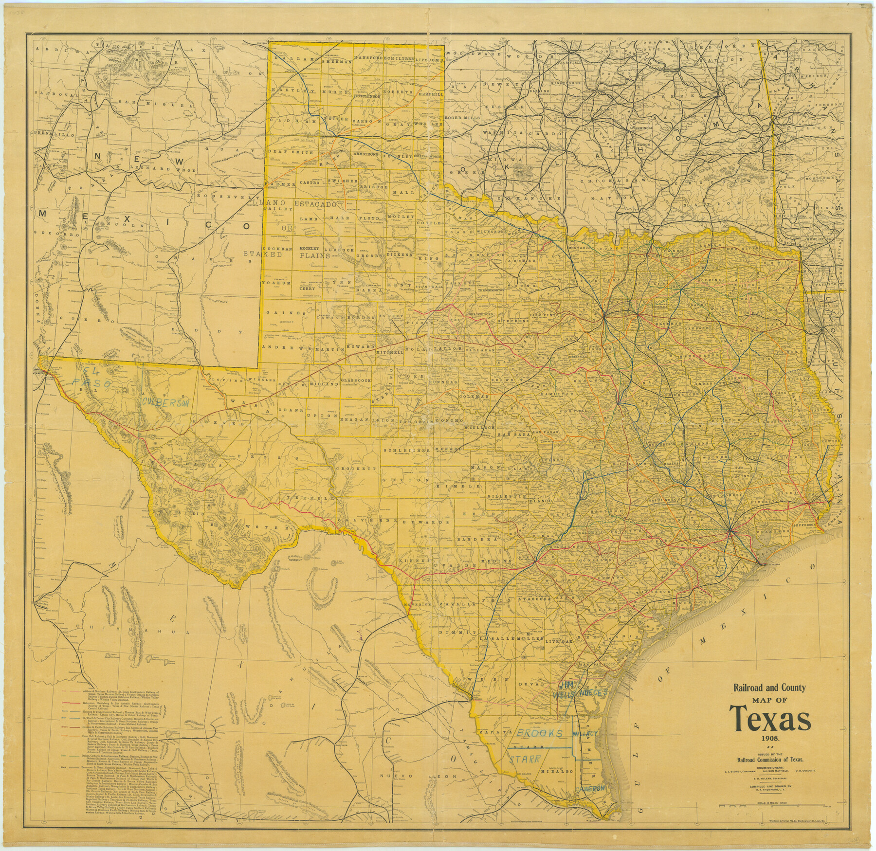 76225, Railroad and County Map of Texas, Texas State Library and Archives