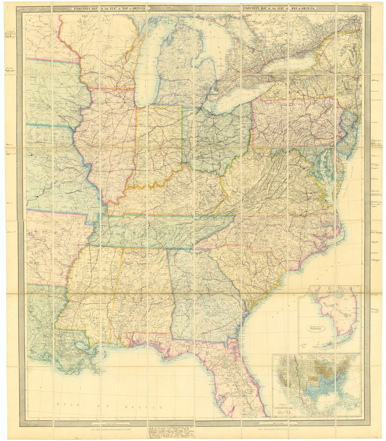 76231, Stanford's Map of the Seat of War in America, Texas State Library and Archives