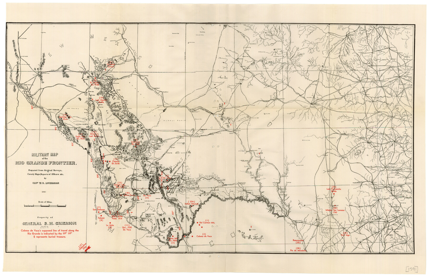 76242, Military Map of the Rio Grande Frontier Prepared from Original Surveys, County Maps, Reports of Officers, etc, Texas State Library and Archives
