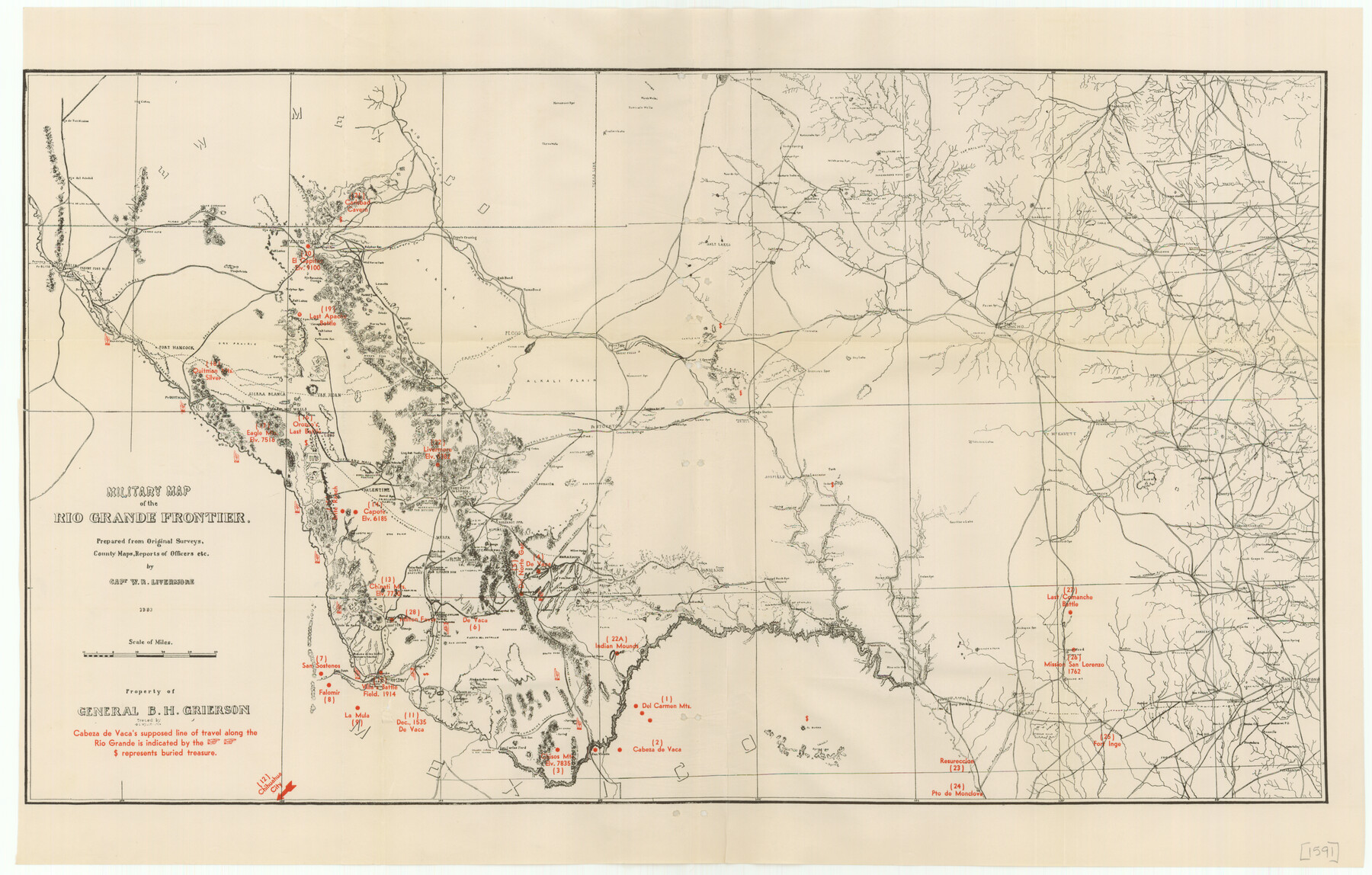 76242, Military Map of the Rio Grande Frontier Prepared from Original Surveys, County Maps, Reports of Officers, etc, Texas State Library and Archives