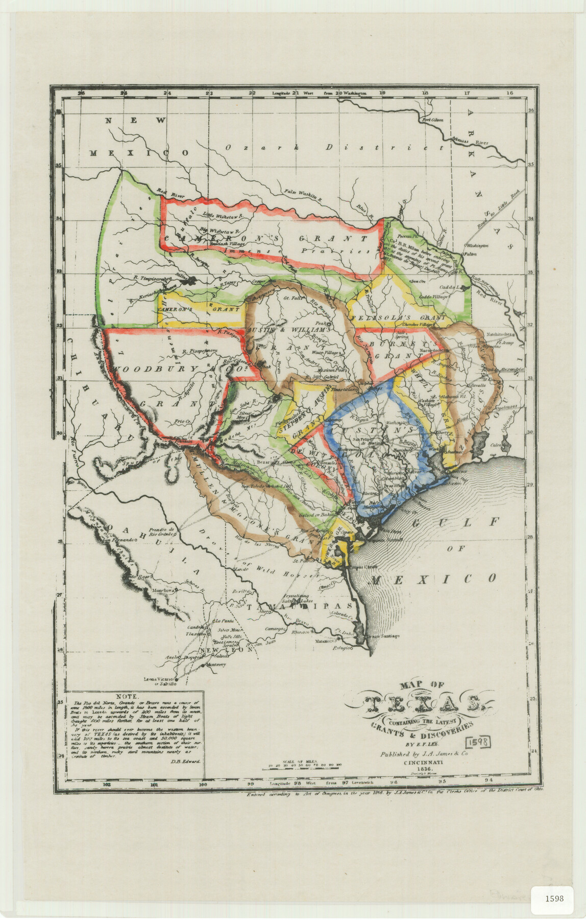 76245, Map of Texas Containing the Latest Grants and Discoveries, Texas State Library and Archives