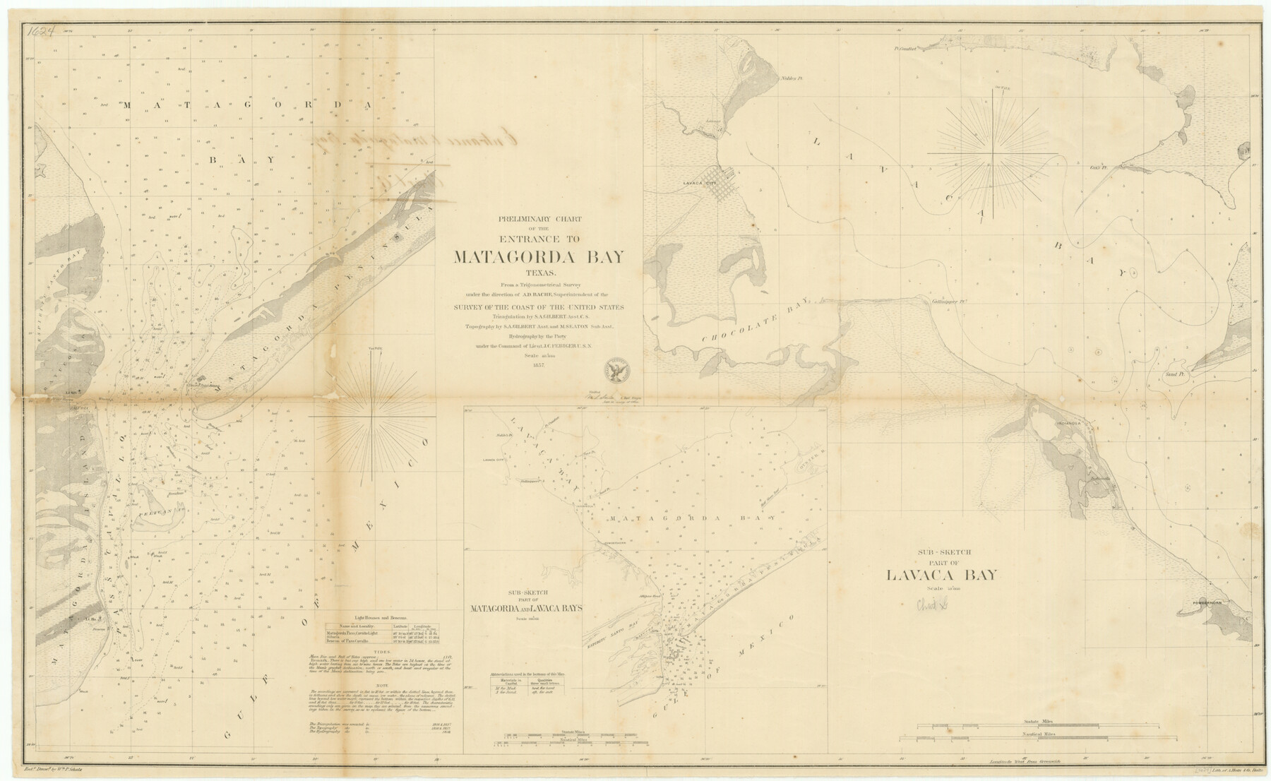 76247, Preliminary Chart of the Entrance to Matagorda Bay, Texas, Texas State Library and Archives