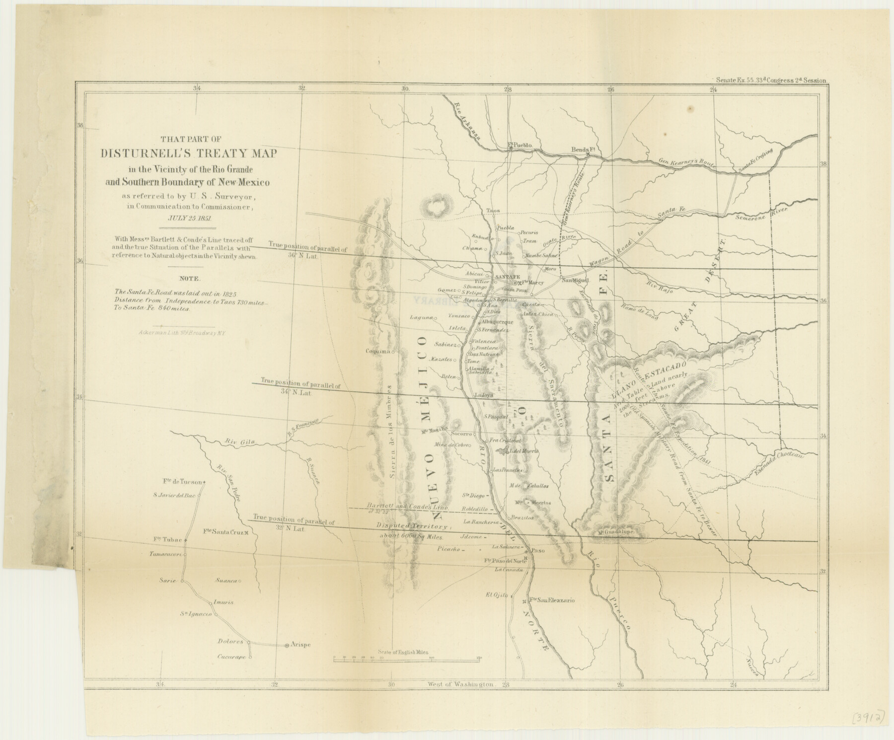 76285, That Part of Disturnell's Treaty Map in the Vicinity of the Rio Grande and Southern Boundary of New Mexico, Texas State Library and Archives