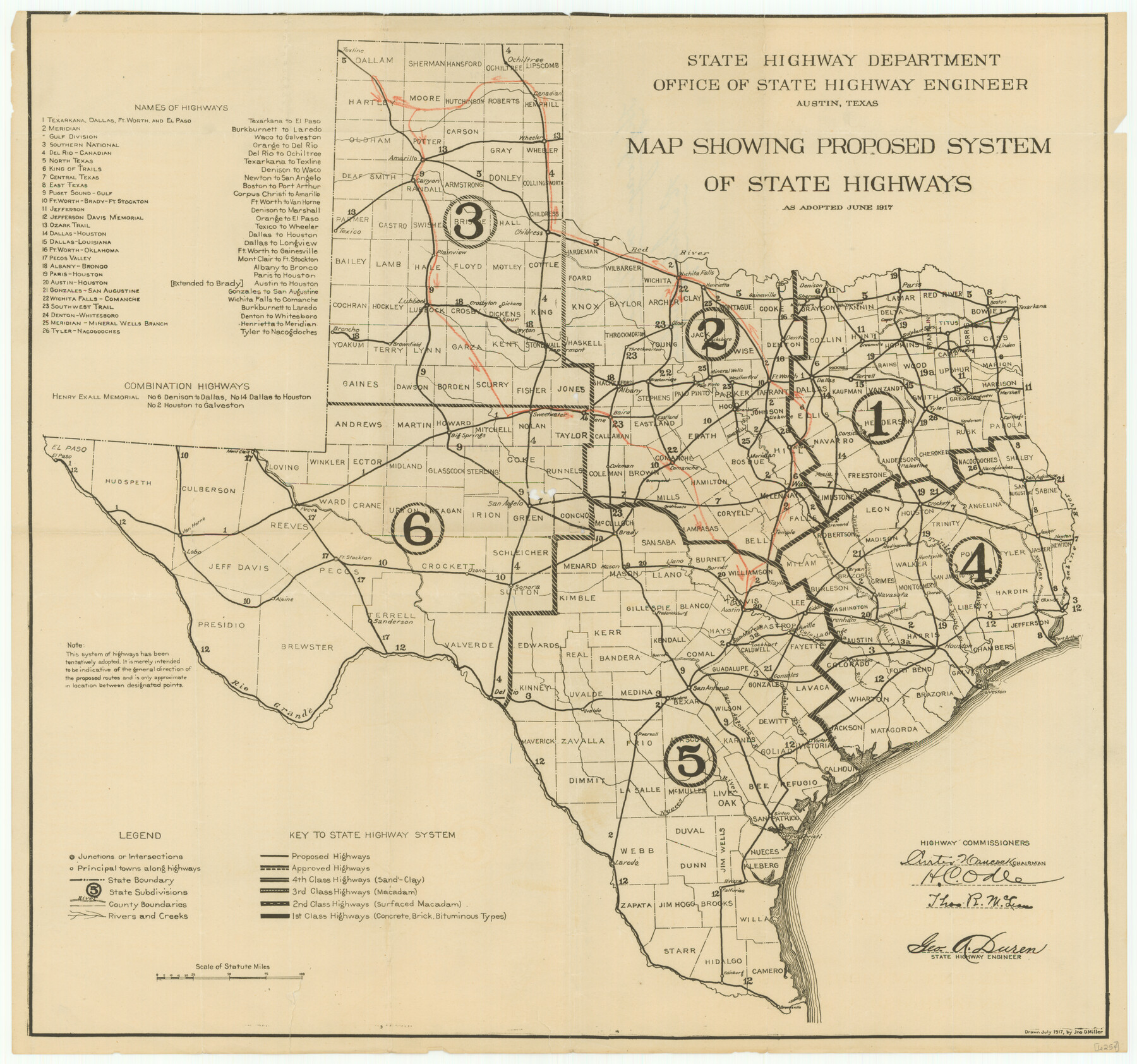 Map Showing Proposed System of State Highways as Adopted June 1917 | 76294,  Map Showing Proposed System of State Highways as Adopted June 1917, Texas  State Library and Archives | 76294, Map