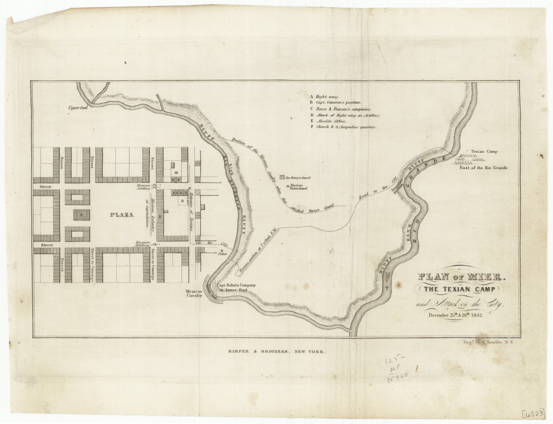 76305, Plan of Mier.  The Texian Camp and Attack on the City, Texas State Library and Archives