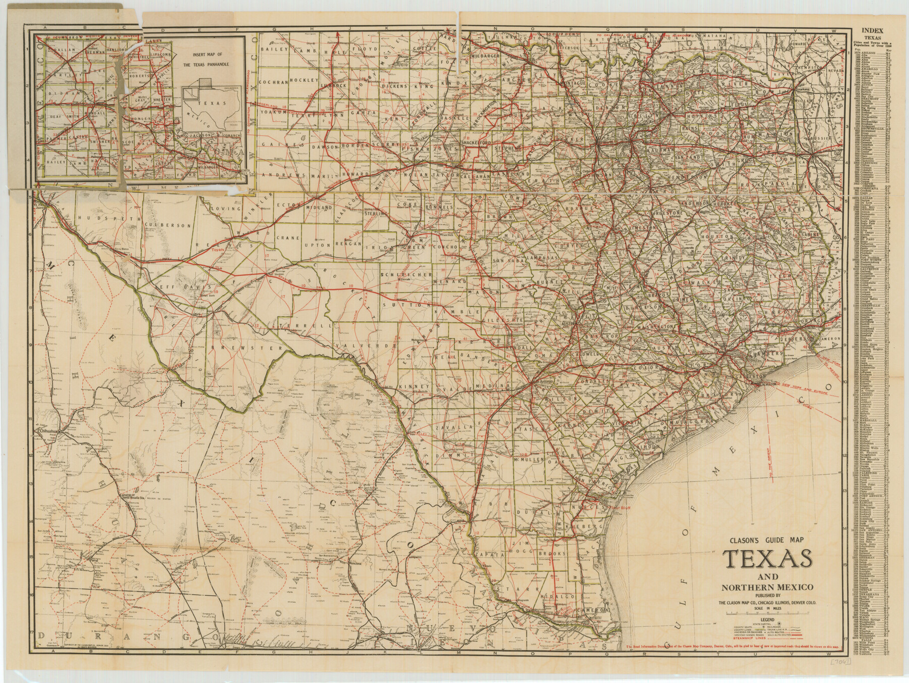 76314, Clason's Guide Map Texas and Northern Mexico, Texas State Library and Archives