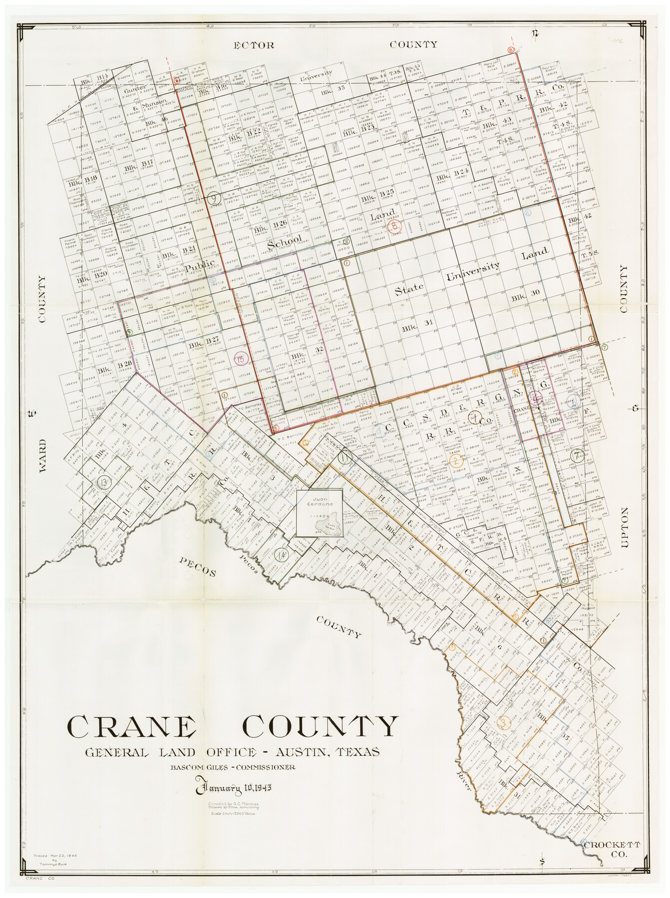 76507, Crane County Working Sketch Graphic Index, Sheet A, General Map Collection