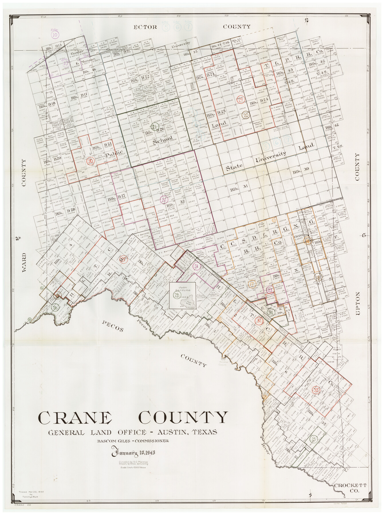 76508, Crane County Working Sketch Graphic Index, Sheet B, General Map Collection