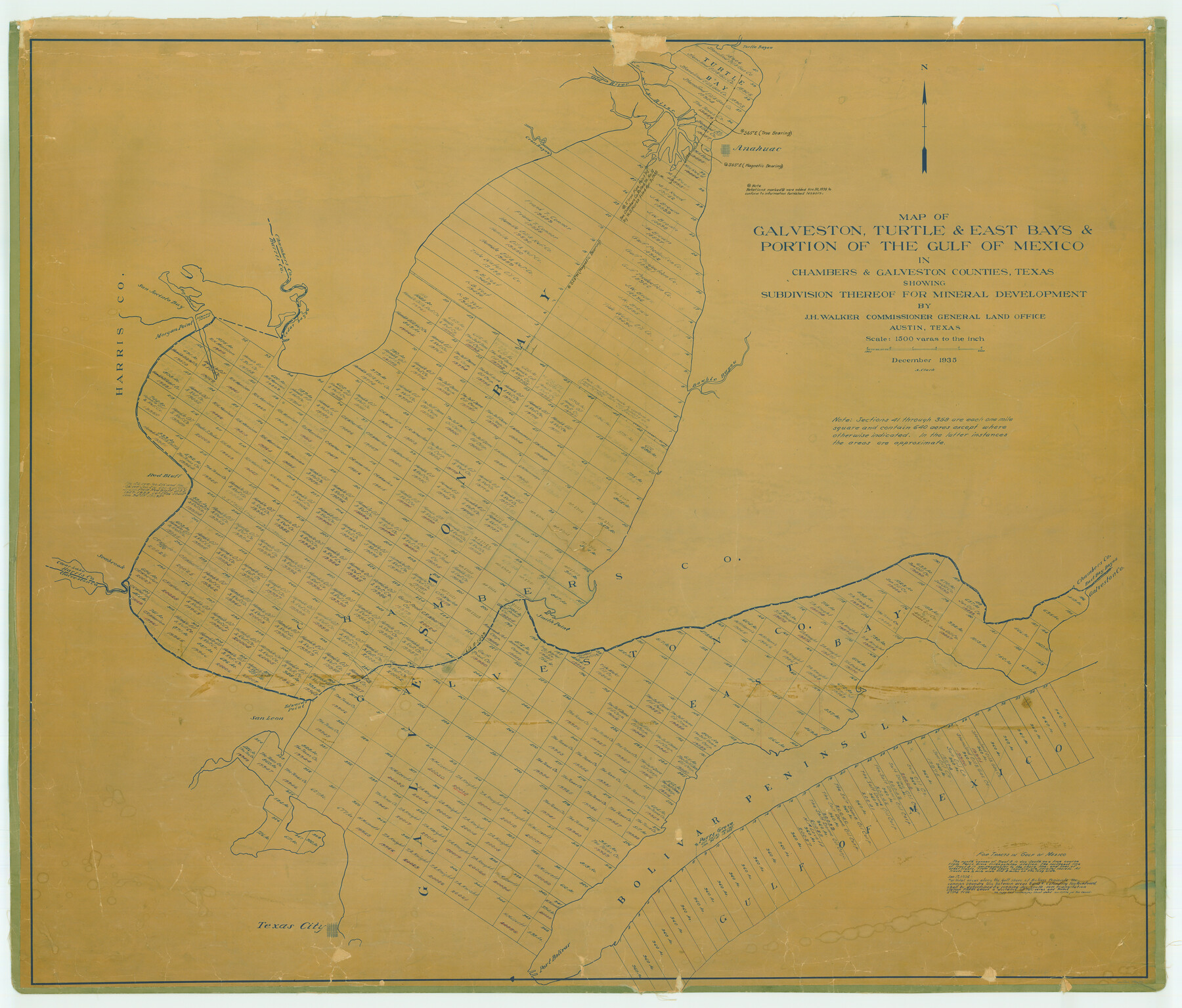 78633, Map of Galveston, Turtle & East Bays & Portion of the Gulf of Mexico in Chambers & Galveston Counties, Texas Showing Subdivision Thereof for Mineral Development, General Map Collection