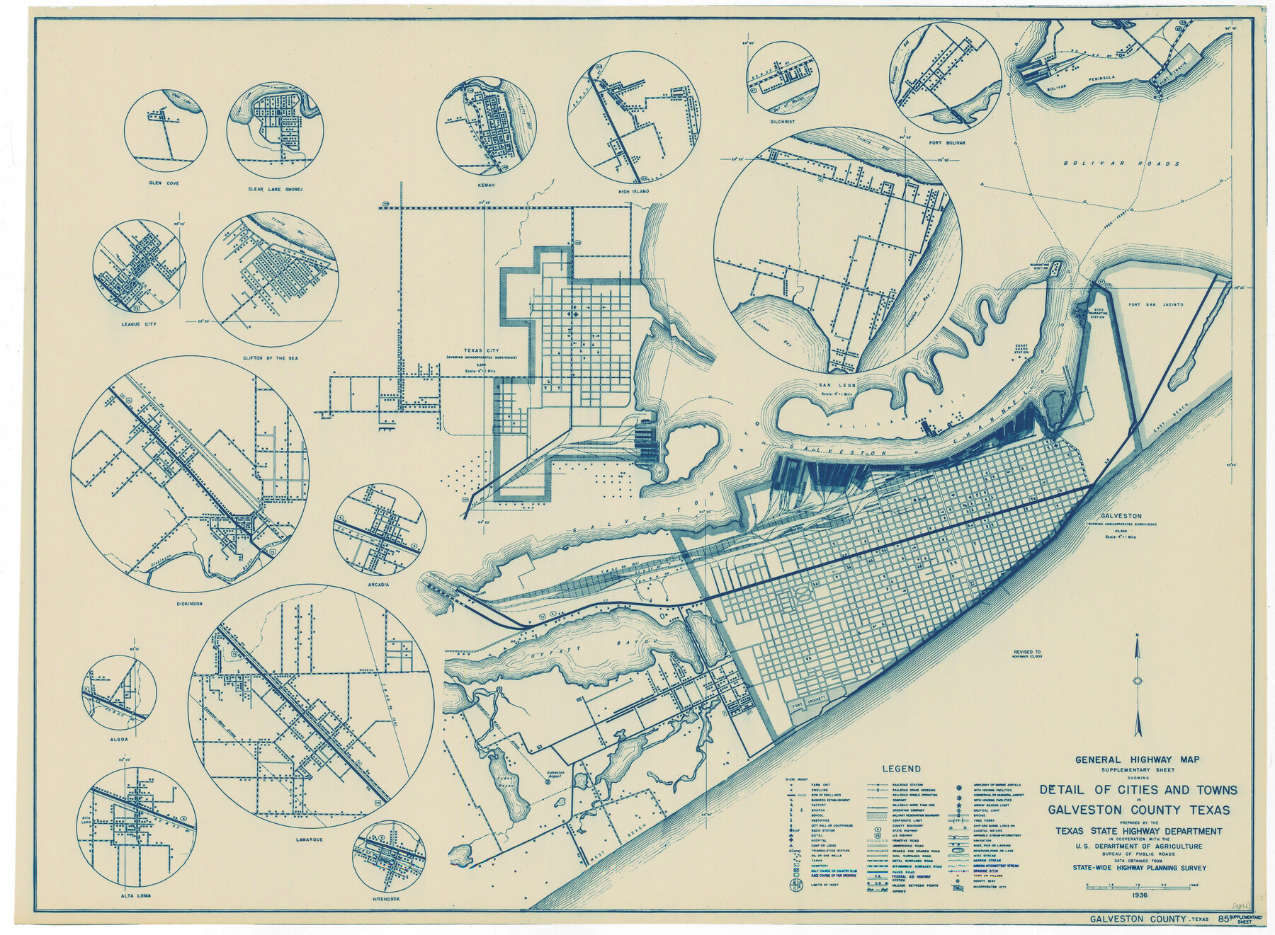 79097, General Highway Map.  Detail of Cities and Towns in Galveston County, Texas [Galveston and vicinity], Texas State Library and Archives