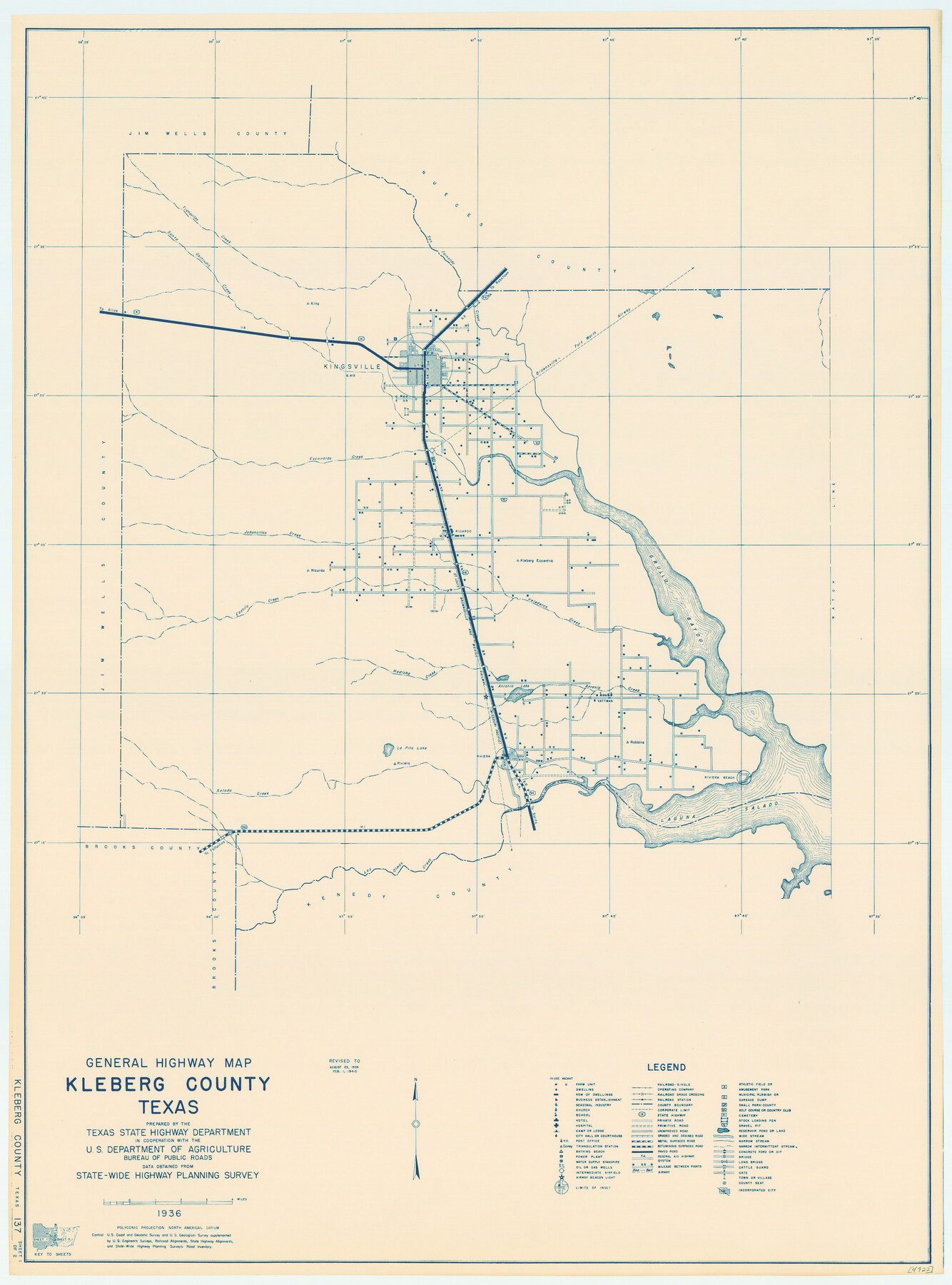 79165, General Highway Map, Kleberg County, Texas, Texas State Library and Archives