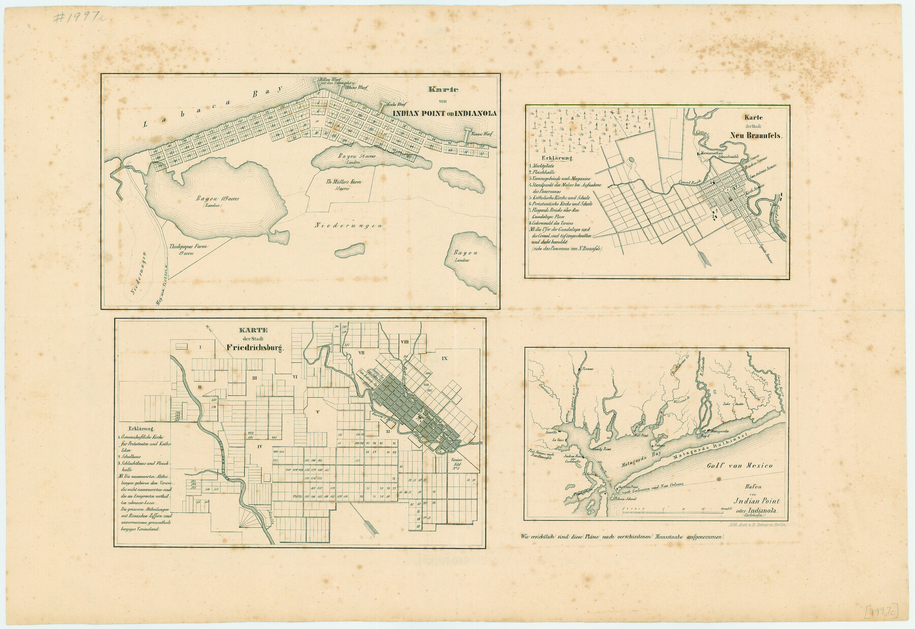 79297, Karte von Indian Point od Indianola / Karte der Stadt Neu Braunfels / Karte der Stadt Friedrichsburg / Hafen von Indian Point oder Indianola (Carlshafen) [Four map insets], Texas State Library and Archives