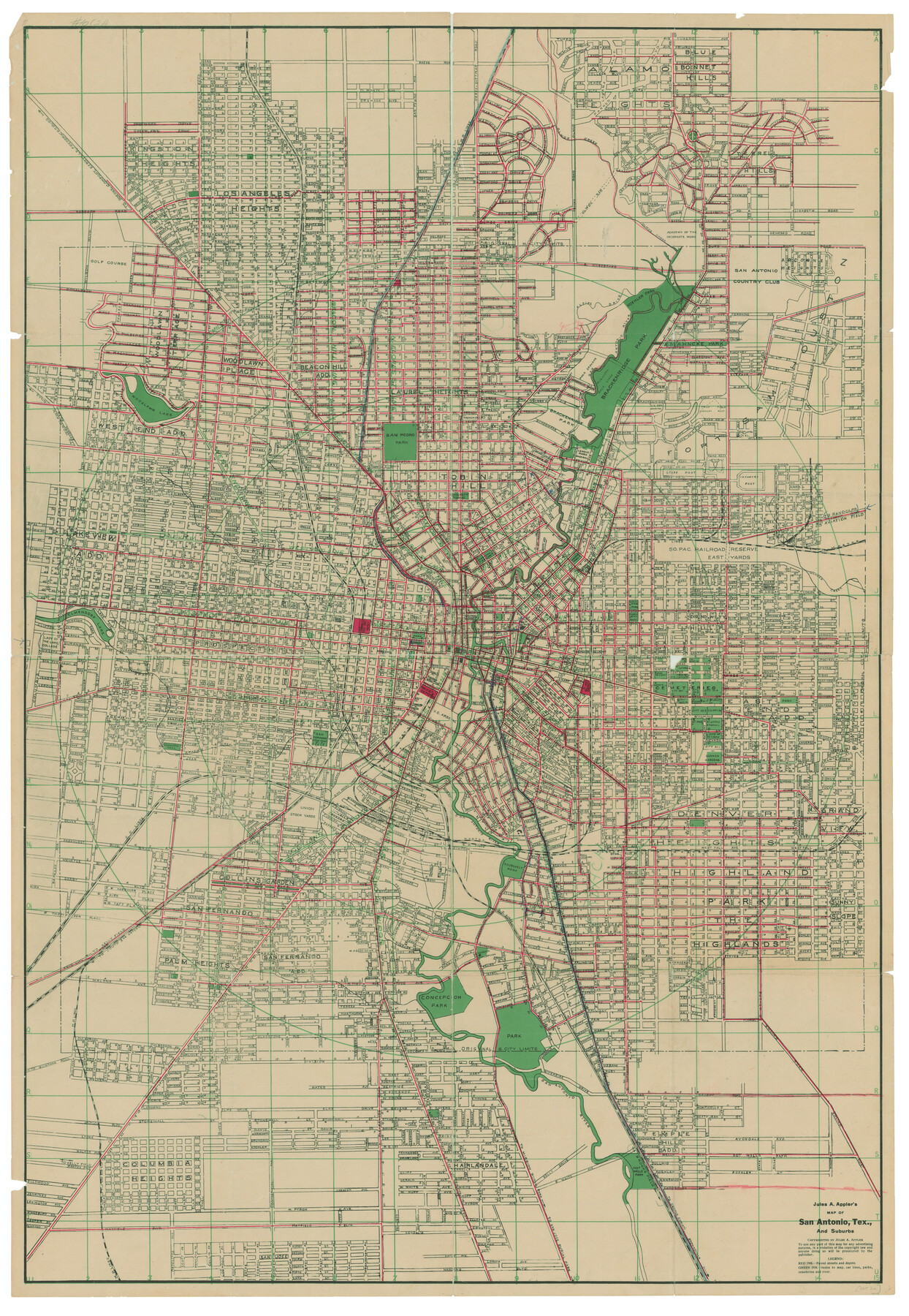 79303, Jules A. Appler's Map of San Antonio, Texas and Suburbs, Texas State Library and Archives
