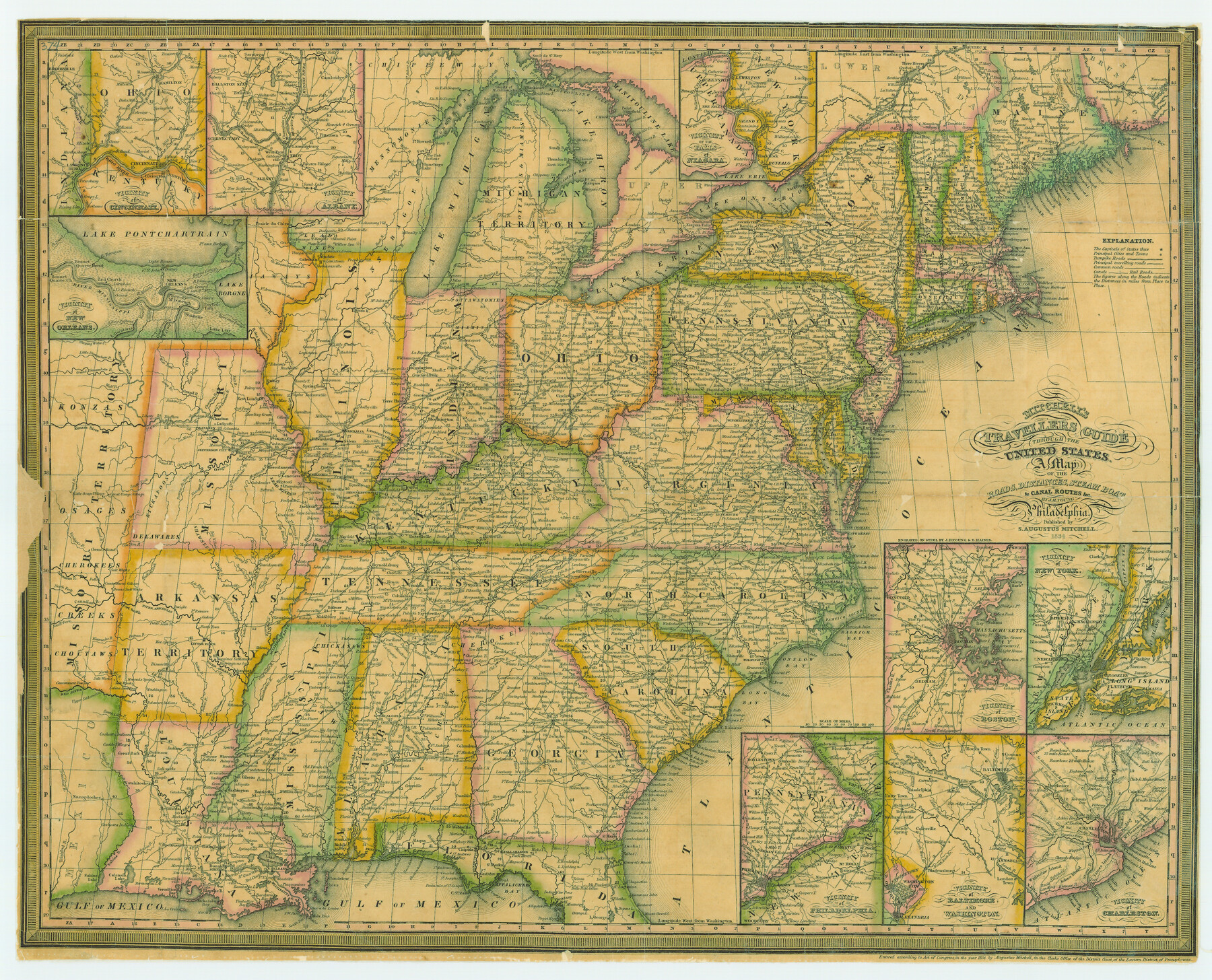 79314, Mitchell's Travellers Guide Through the United States.  A Map of the Roads, Distances, Steam Boat, and Canal Routes etc., Texas State Library and Archives