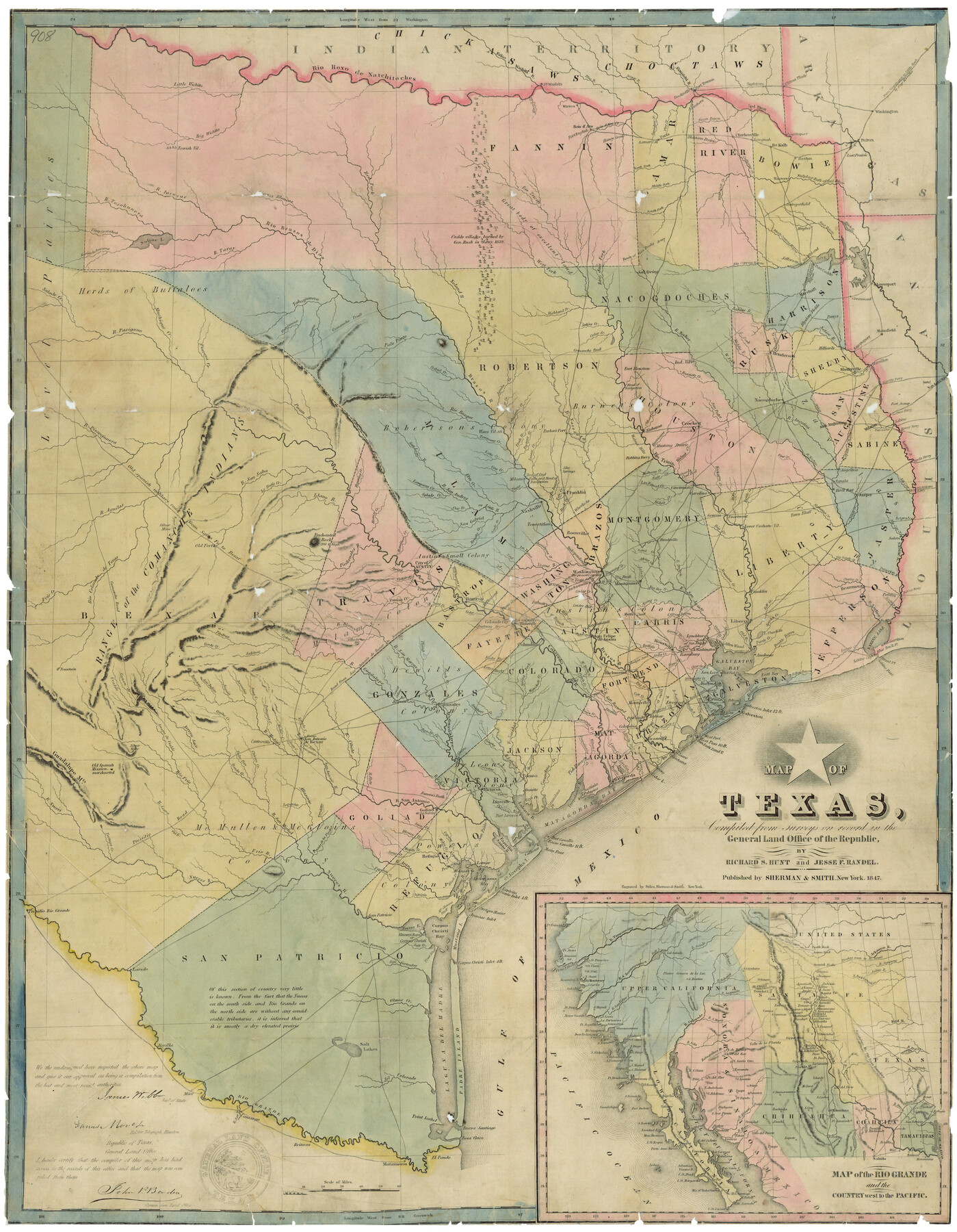 79325, Map of Texas, compiled from surveys on record in the General Land Office of the Republic, Texas State Library and Archives