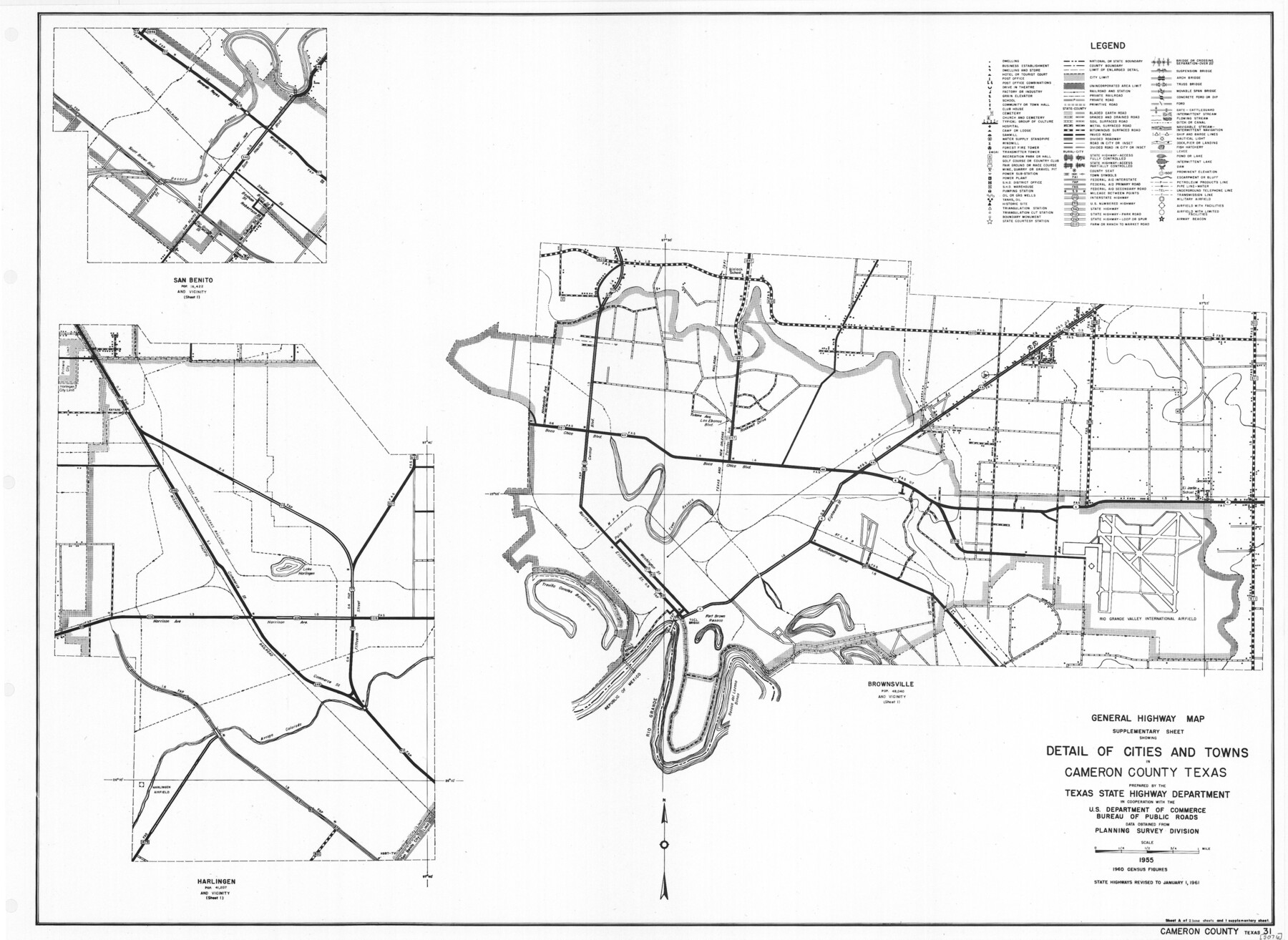 79399, General Highway Map.  Detail of Cities and Towns in Cameron County, Texas [San Benito, Harlingen, Brownsville and vicinity], Texas State Library and Archives