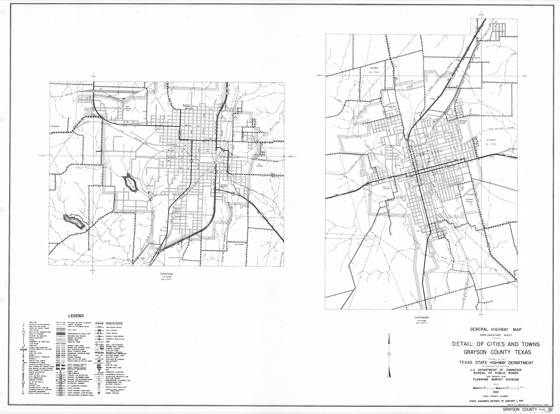 79487, General Highway Map.  Detail of Cities and Towns in Grayson County, Texas  [Denison and Sherman], Texas State Library and Archives